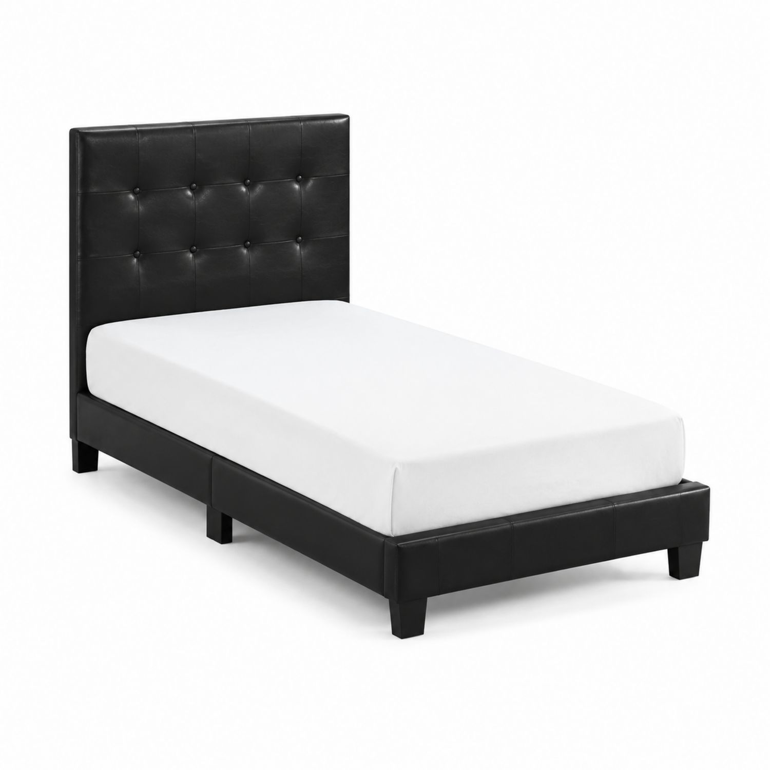 Einzelbett Kunstleder Schwarz 200x90 cm mit Kopfteil