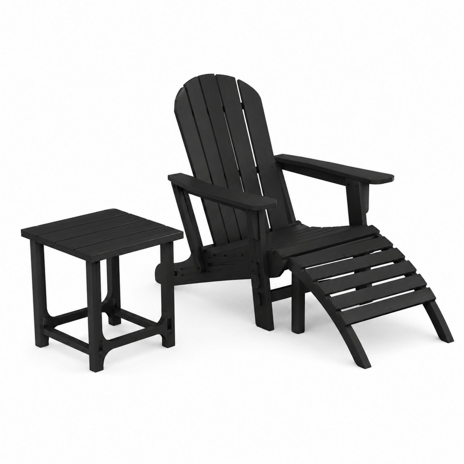 Adirondack-Stuhl Set mit Beistelltisch aus Holz, Schwarz