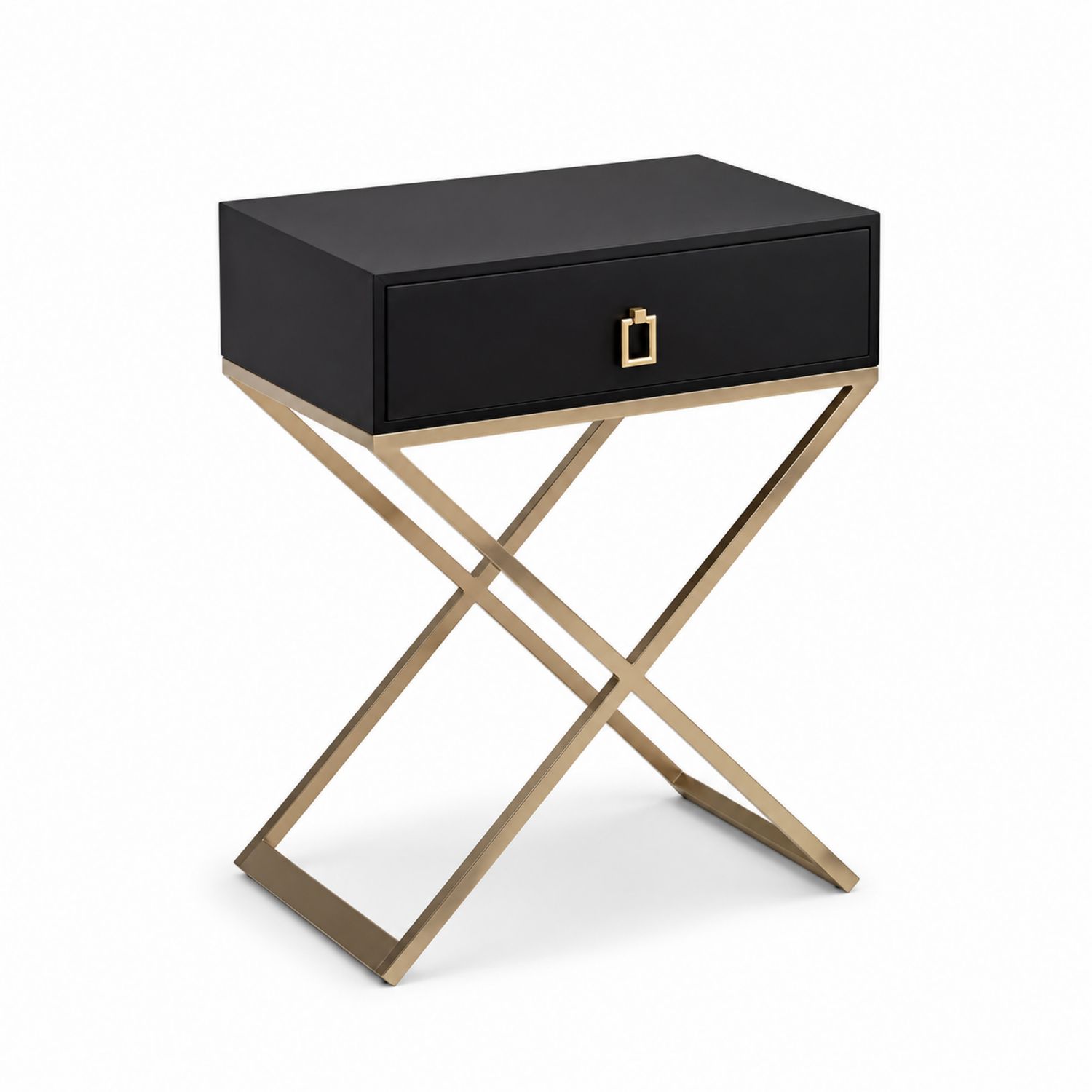 Schwarzer Nachttisch mit Metallgestell in Gold