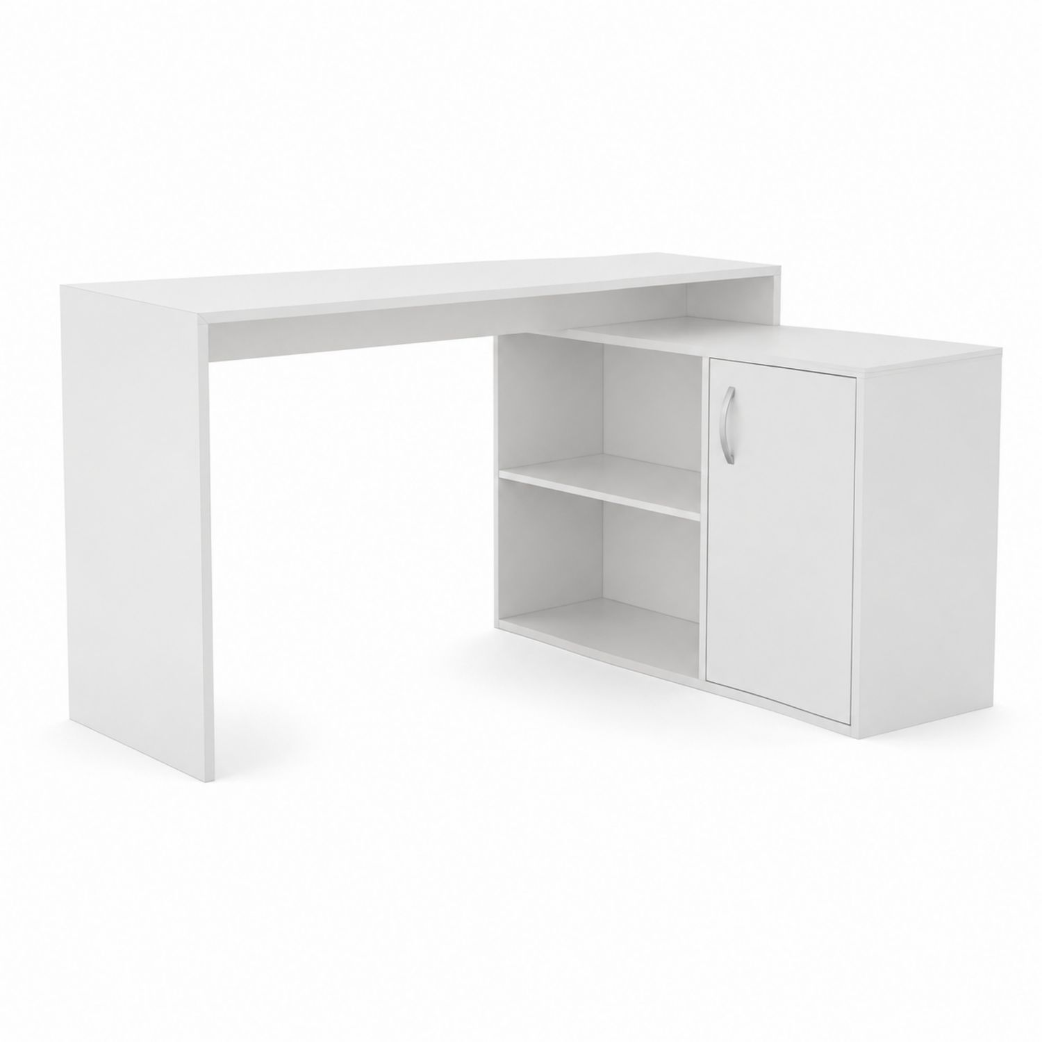 L-förmiger Schreibtisch mit Regal und Schrank in Weiß, Spanplatte