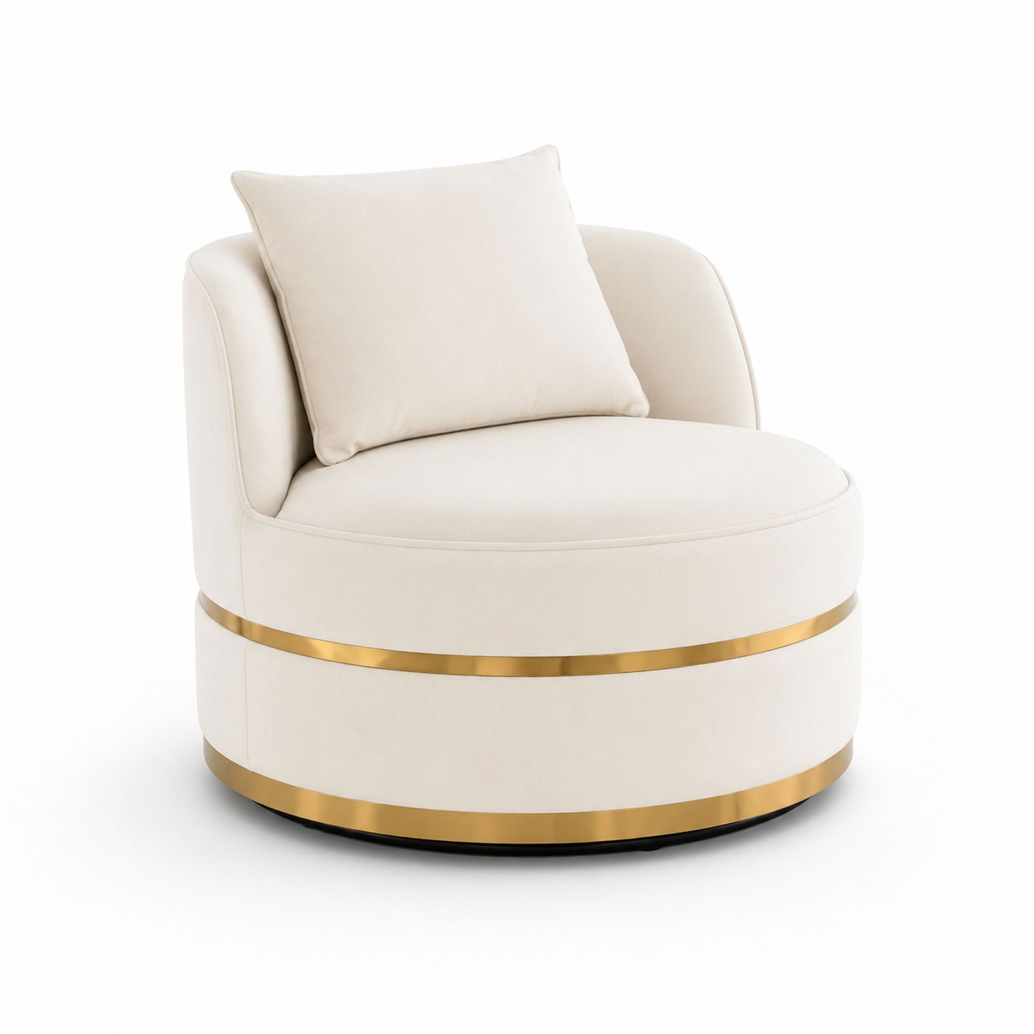 Runder Stoffstuhl mit Kissen, Metallakzente, Beige, Ø 80 cm x 70 cm