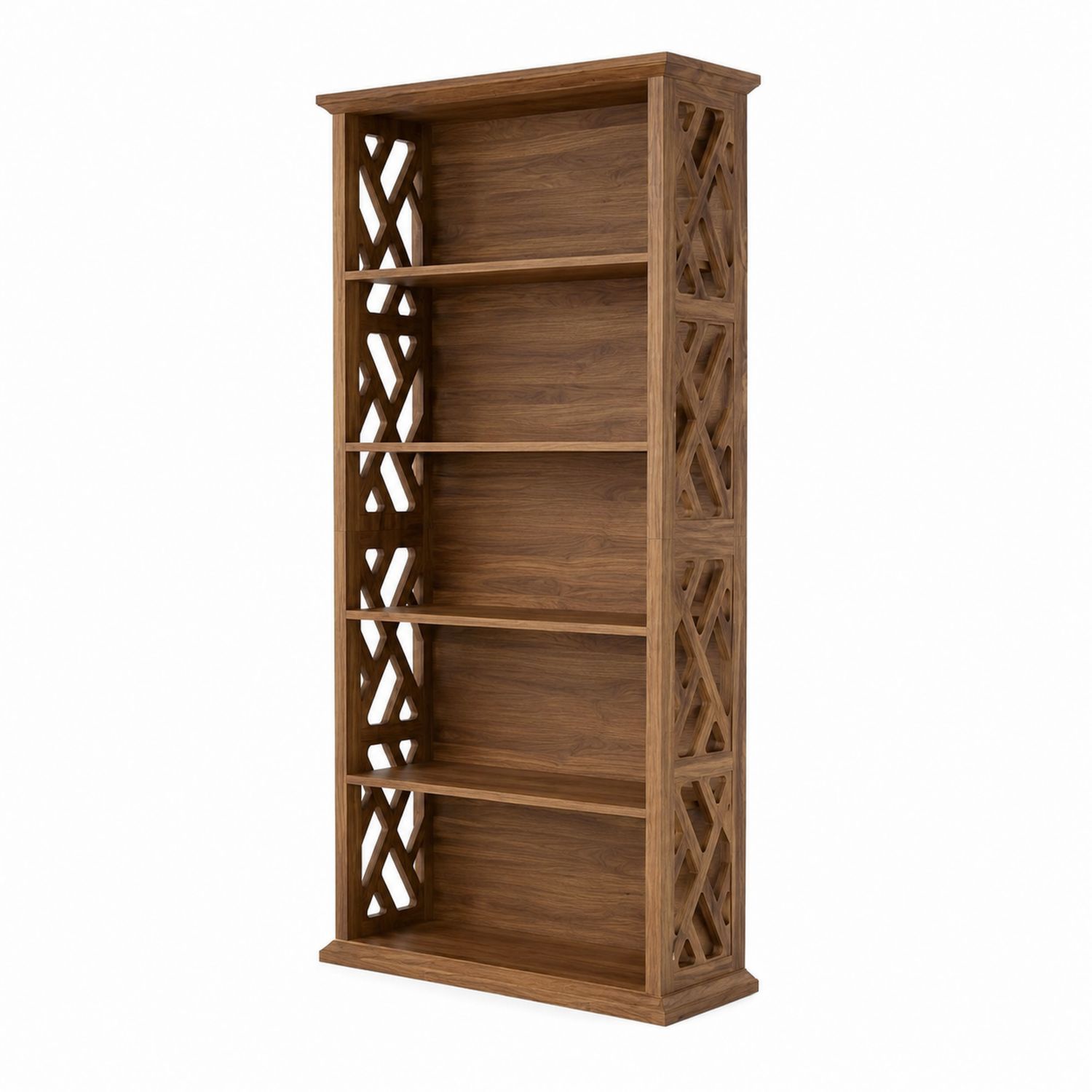 Bücherregal aus Eichenholz mit X-Gitterseiten 180x80x30cm Braun