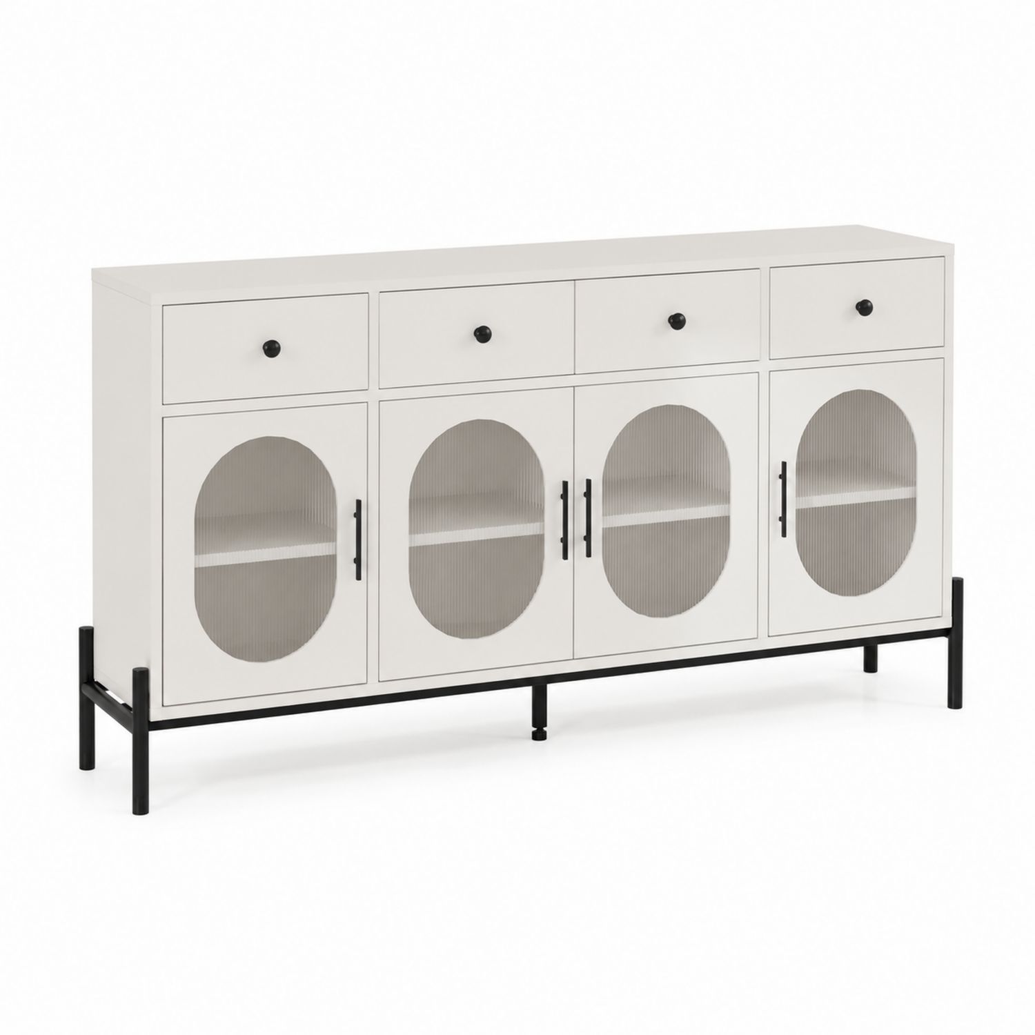Sideboard mit Riffelglas und Metallrahmen MDF/Metall Weiß/Schwarz-Lumariocasa