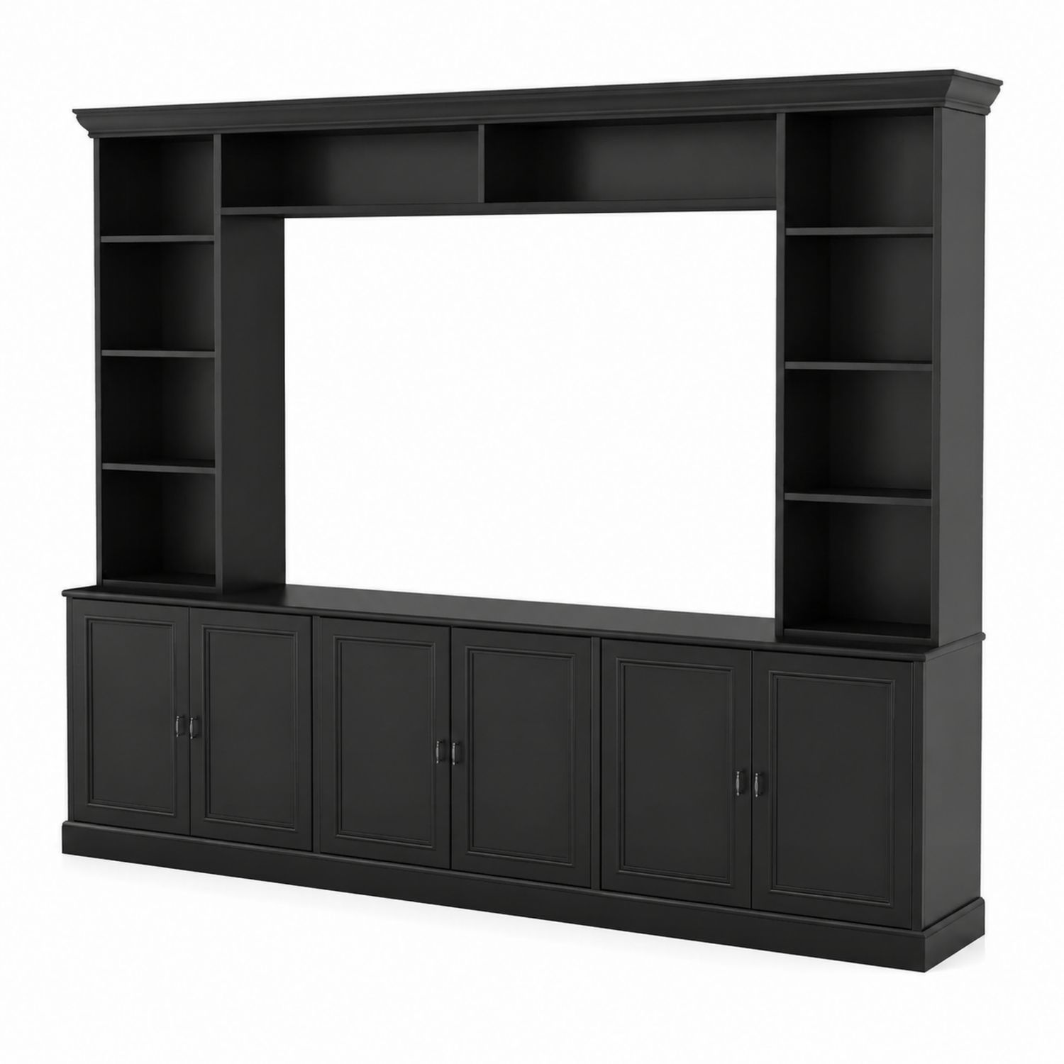 Schwarzer TV-Schrank mit Regalsystem aus MDF und Eichenholz-Lumariocasa
