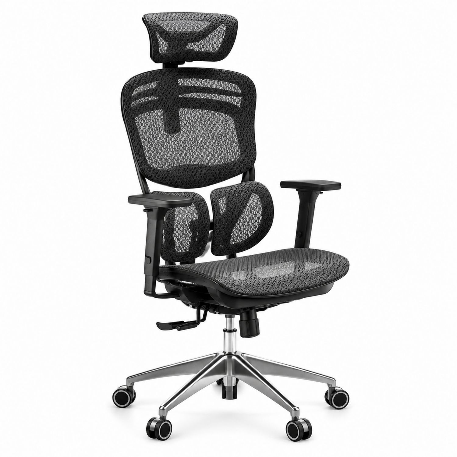 Schwarz Ergonomischer Bürostuhl mit Netzstoff und Aluminumrahmen-Lumariocasa