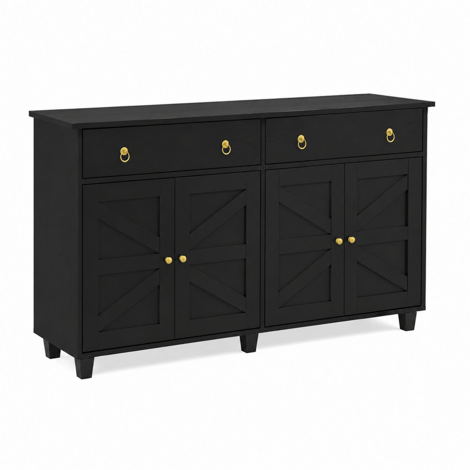 Sideboard aus MDF mit Schubladen und goldenen Griffen, Schwarz-Lumariocasa