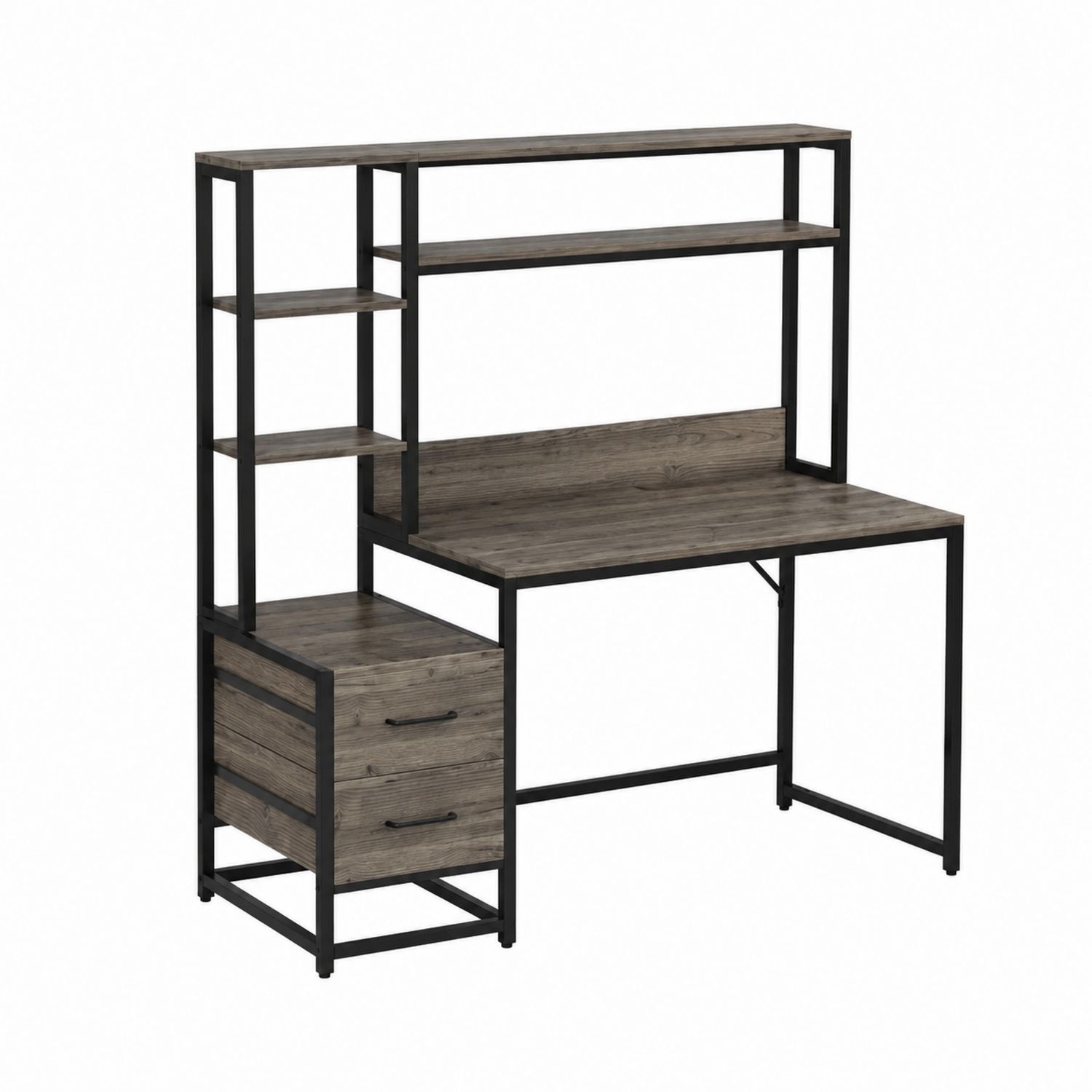 Schreibtisch mit Holzwerkstoff- und Metallregal in Braun/Schwarz-Lumariocasa