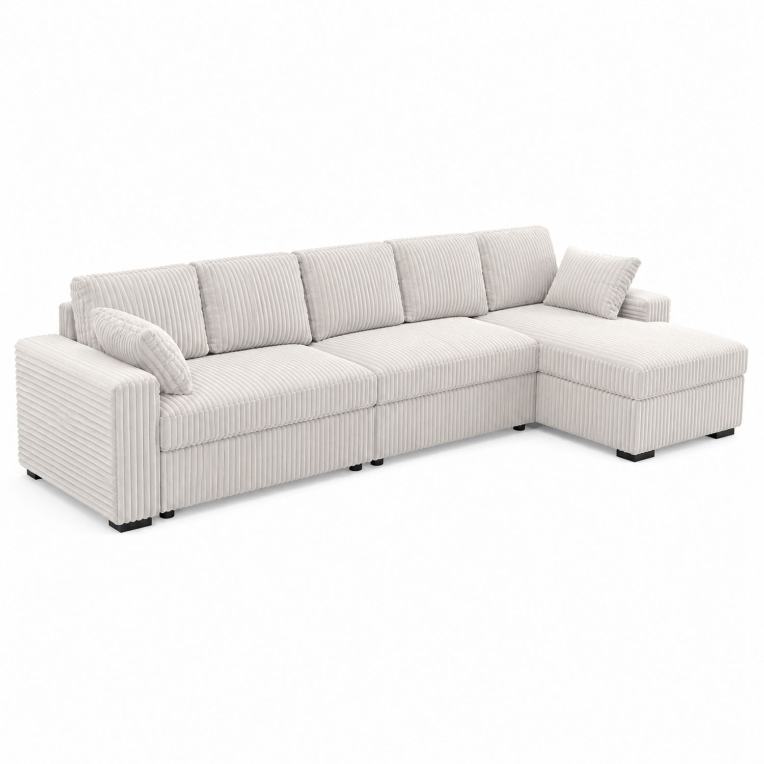 Cord-Ecksofa mit Ottomane, Beige, 300x200x85 cm-Lumariocasa