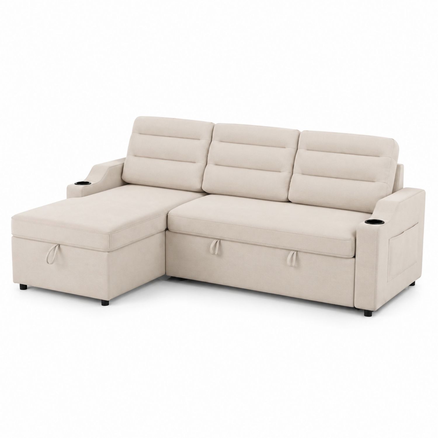 Ecksofa mit Stauraum und Getränkehaltern aus Mikrofaser Beige-Lumariocasa