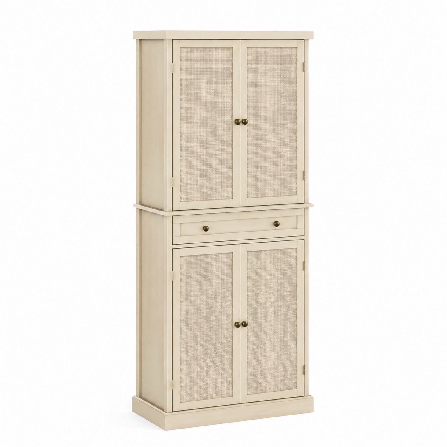 Schrank mit Geflecht-Türen aus Massivholz in Beige-Lumariocasa