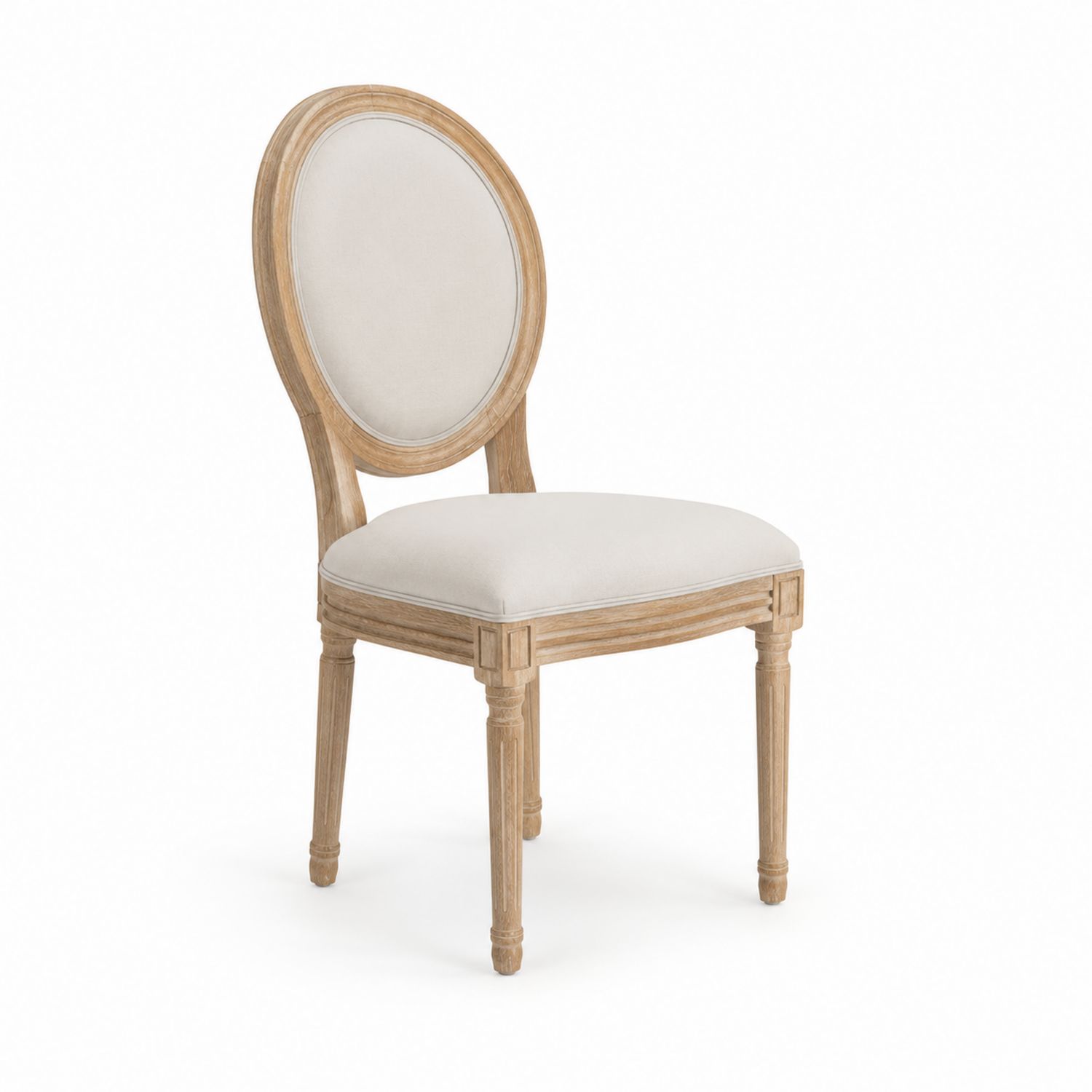 Esszimmerstuhl Eichenholz Rund Rückenlehne Leinen Beige 90x50x50 cm-Lumariocasa