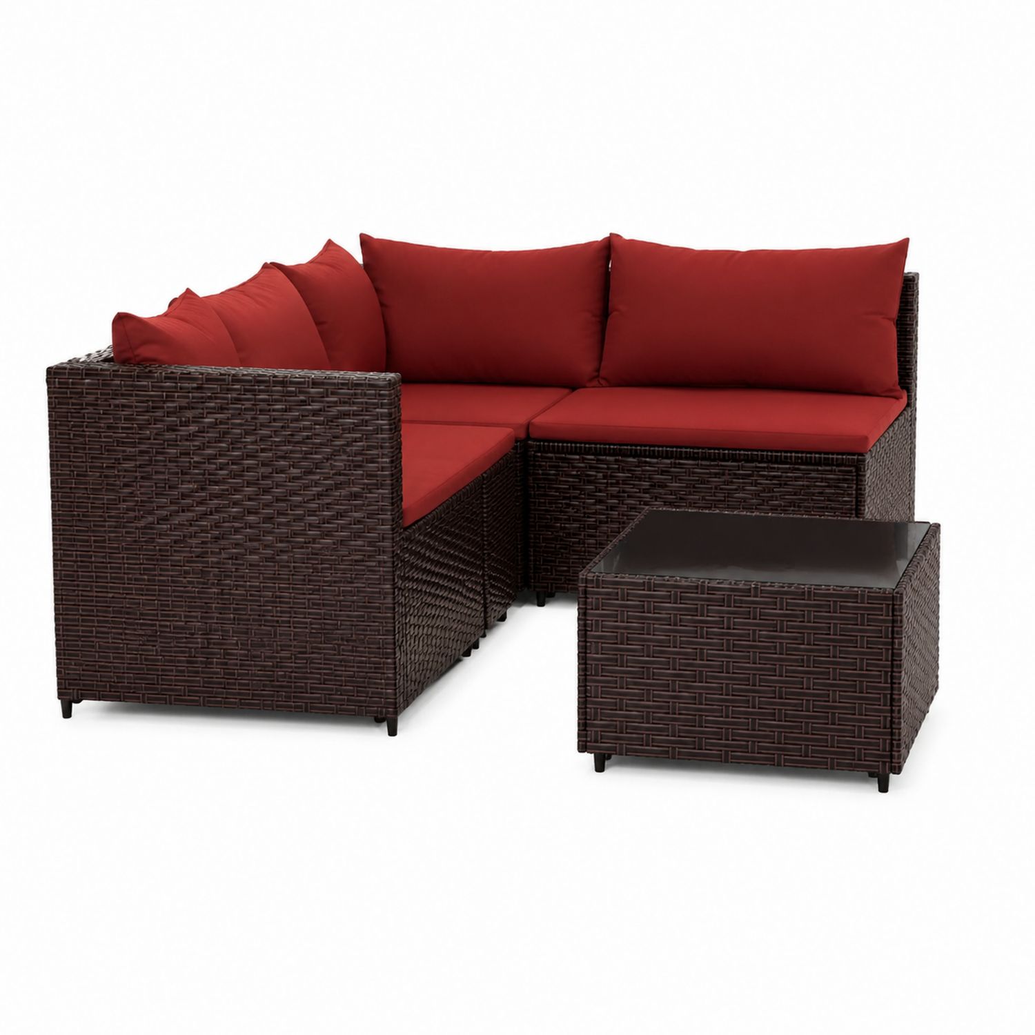 Rattan Ecksofa mit Tisch Stahlrahmen Dunkelbraun Rot-Lumariocasa