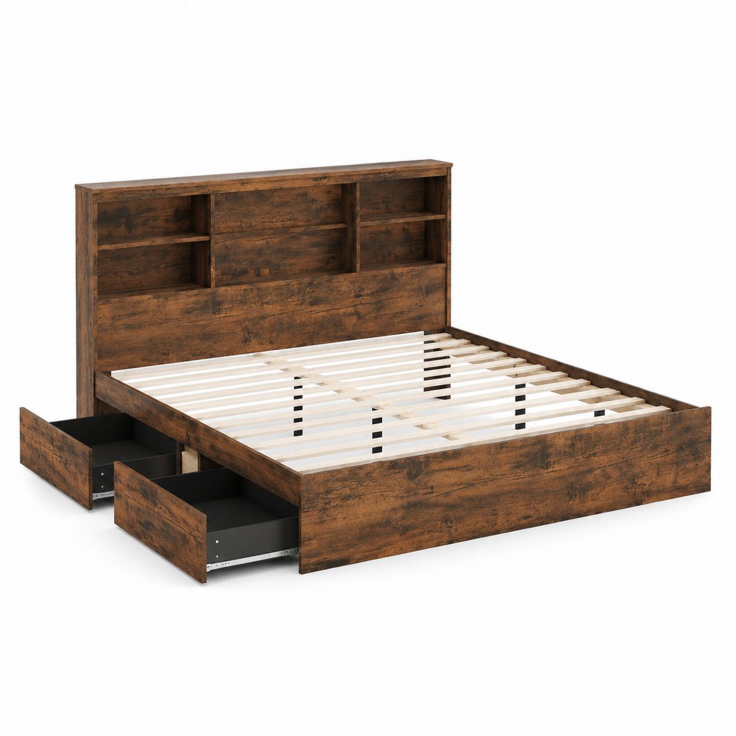 Doppelbett mit Regalkopfteil und Schubladen Holz 200x180 cm-Lumariocasa