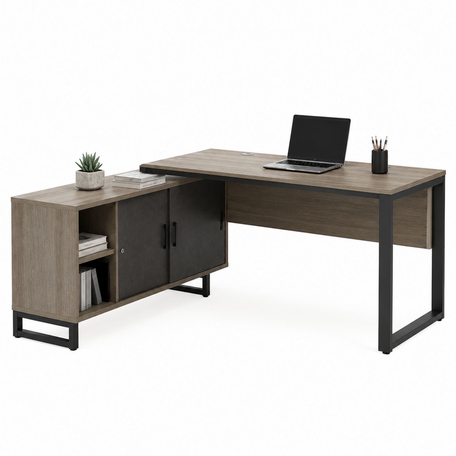 Eckschreibtisch mit Anbaukombination Holz Metall 160 x 120 x 75 cm Braune Schwarz-Soliraliving