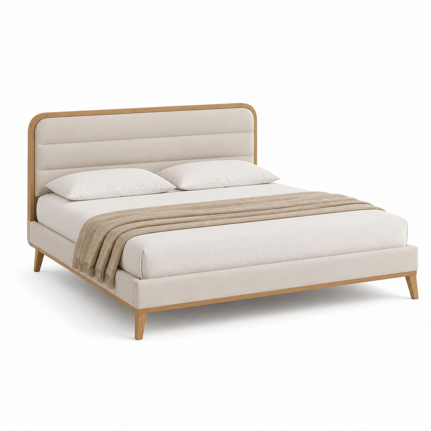Holzbett Doppelbett mit Polsterkopfteilen 200x160 cm Beige-Soliraliving