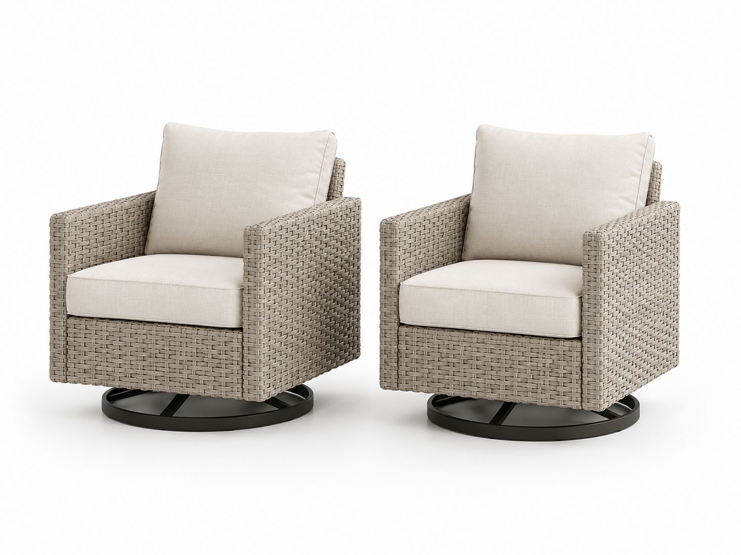 2er-Set Rattan Drehbare Stühle mit Kissen Beige-Soliraliving