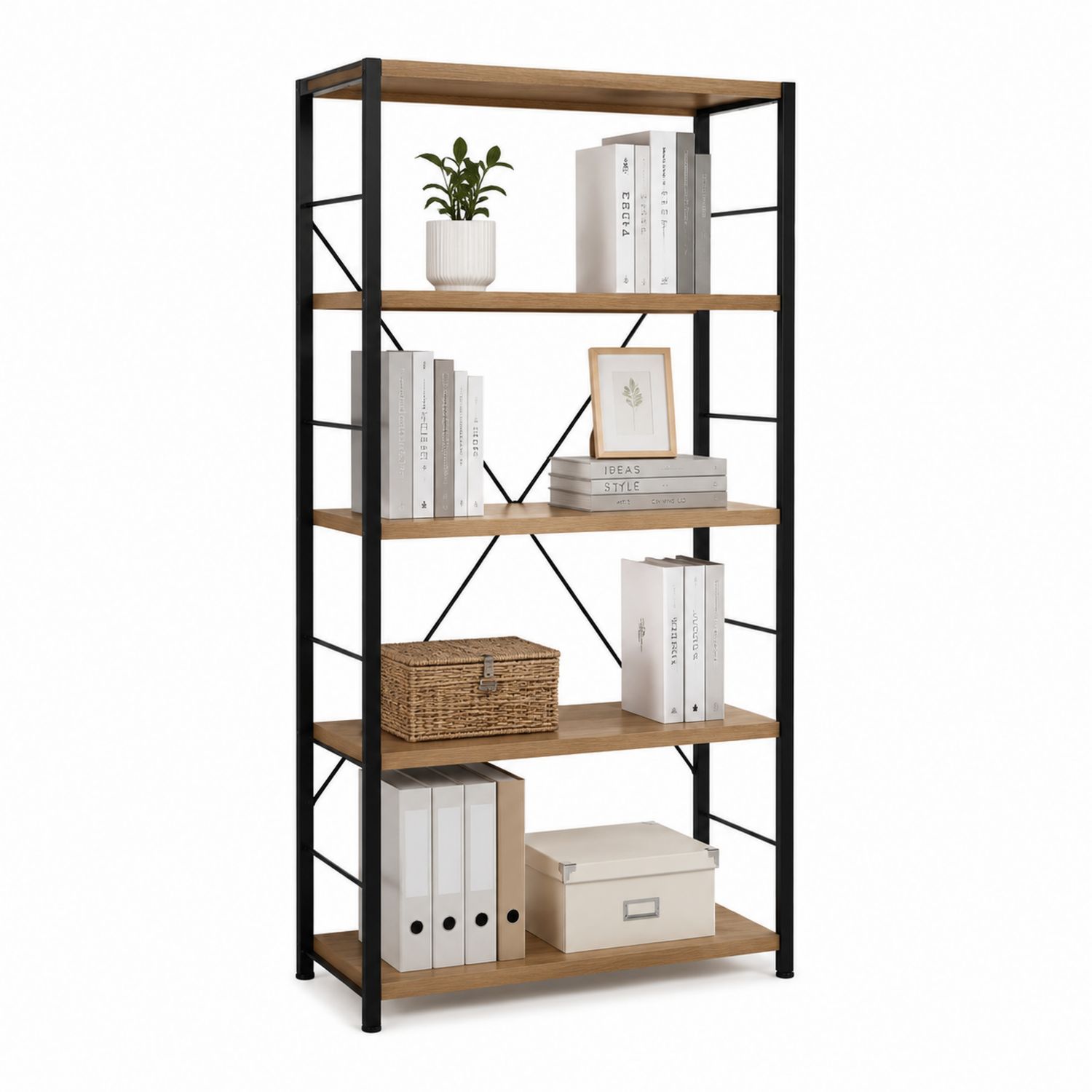 Bücherregal mit MDF-Holzoptik und Metallrahmen 180x90x40 cm-Soliraliving