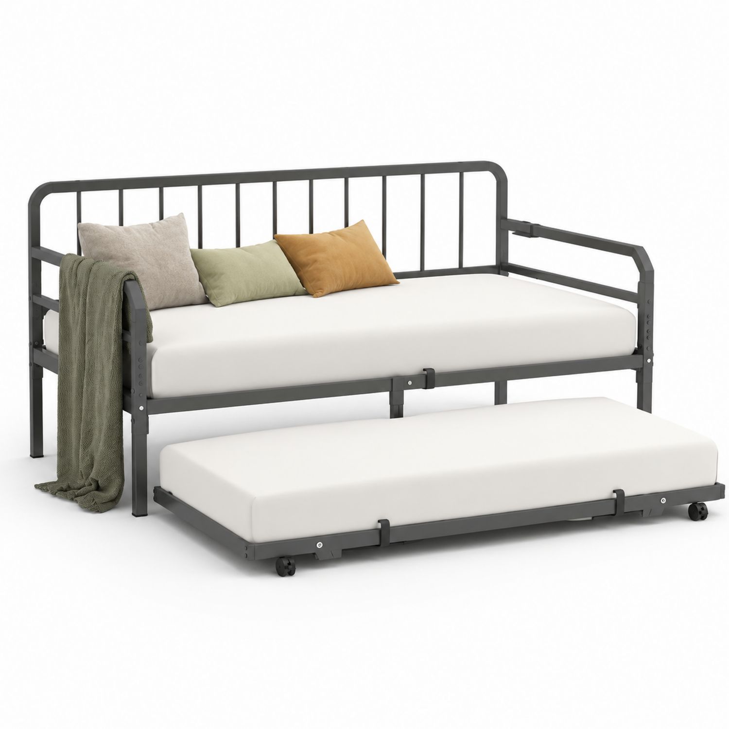 Metall Tagesbett mit Ausziehbett Schwarz-Soliraliving