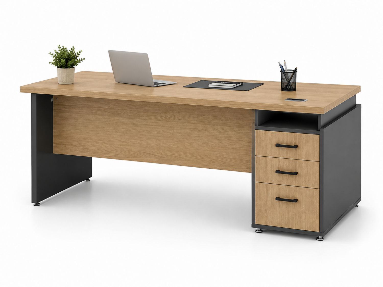 Schreibtisch Rechteckig 160x80 cm Eichenfurnier Stahl Schwarz-Soliraliving