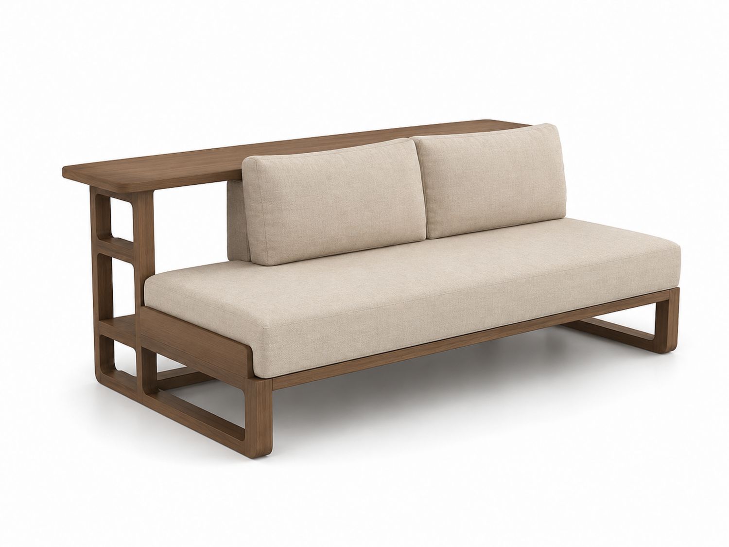 Zweisitzer Sofa aus Massivholz mit Regal Leinen Beige-Soliraliving