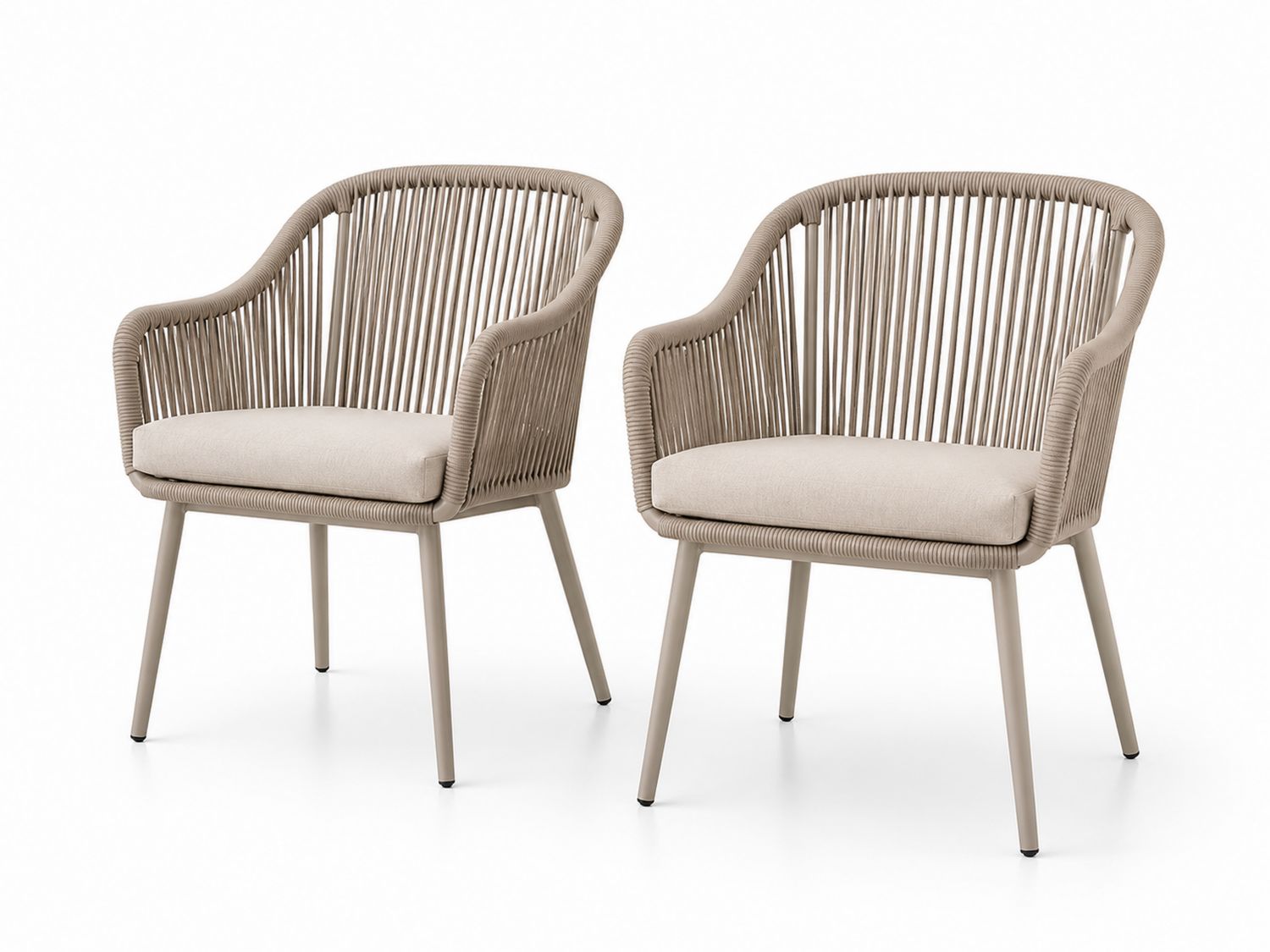 Outdoor-Stuhl Set aus Schnurgeflecht und Aluminium in Beige-Soliraliving