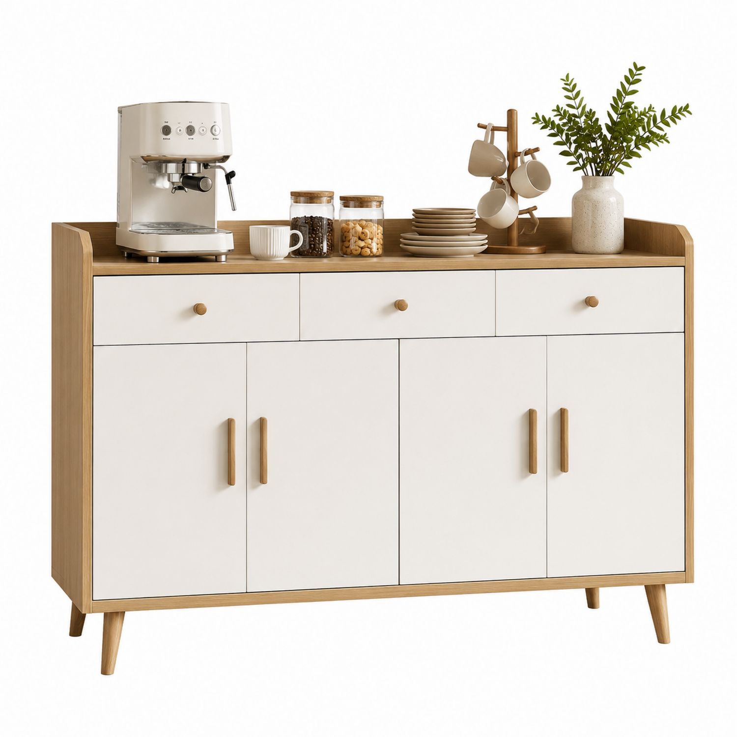 Sideboard aus MDF und Eichenfurnier mit 4 Türen und 2 Schubladen Weiß-Soliraliving
