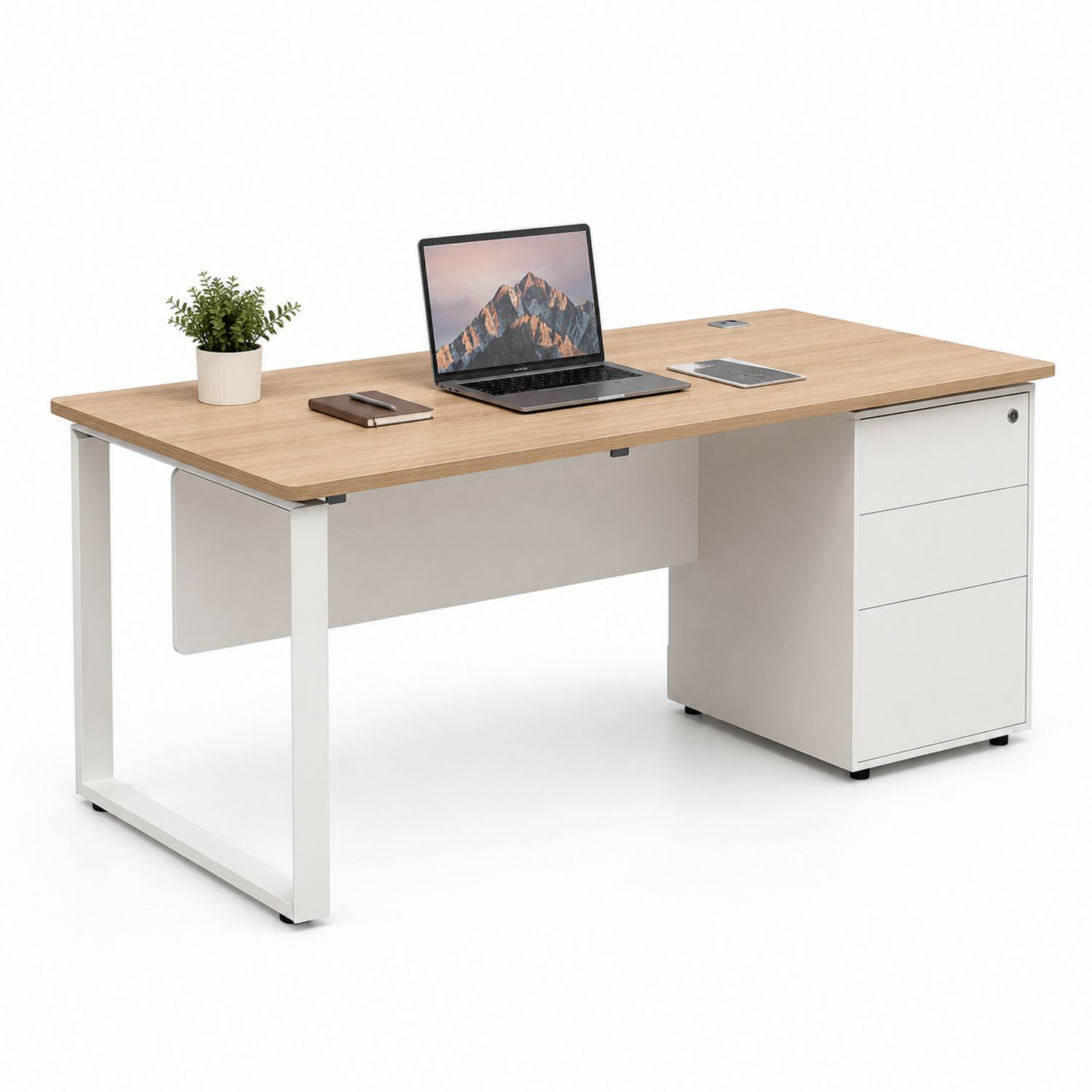 Rechteckiger Schreibtisch 160 cm aus MDF mit Metallgestell und Schubladen Weiß-Soliraliving