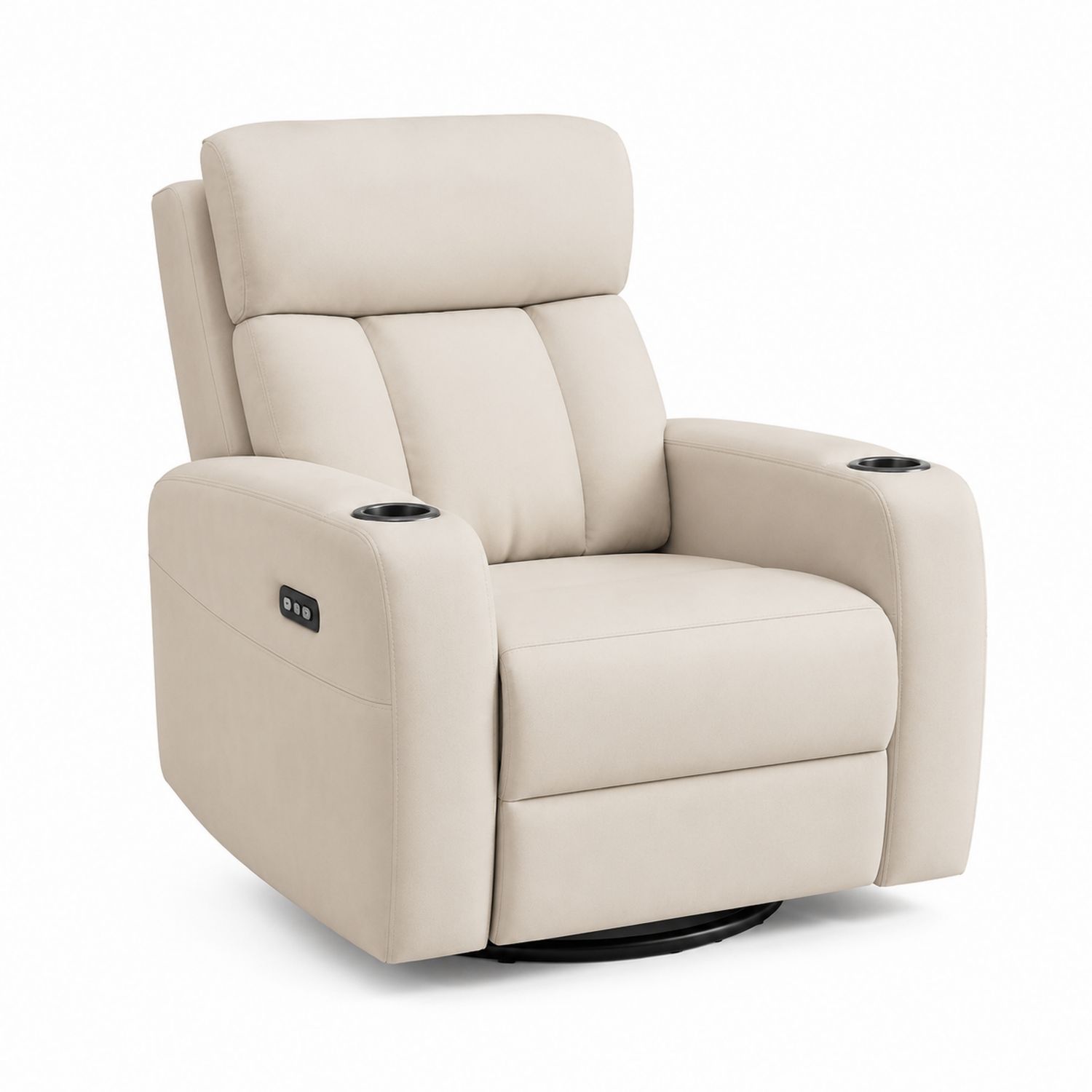 Elektrischer Liegesessel aus Kunstleder mit Getränkehalter Beige-Soliraliving