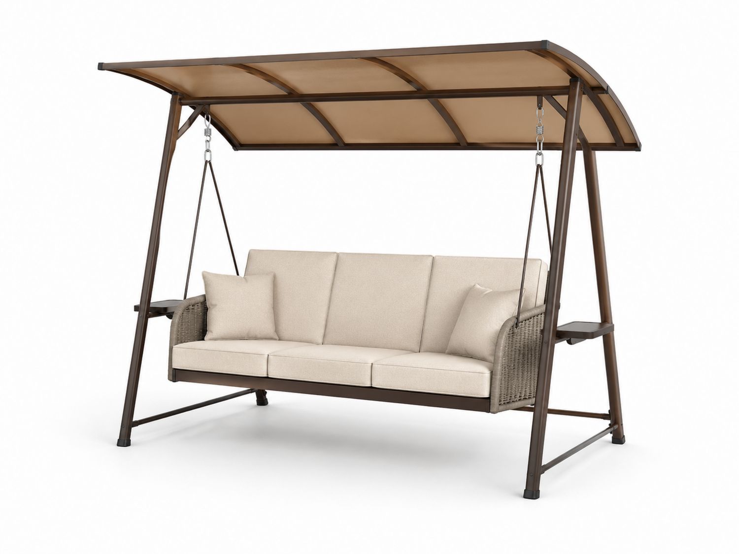 Garten Hängesofa mit Dach 3-Sitzer Stahl Rattan Beige-Soliraliving