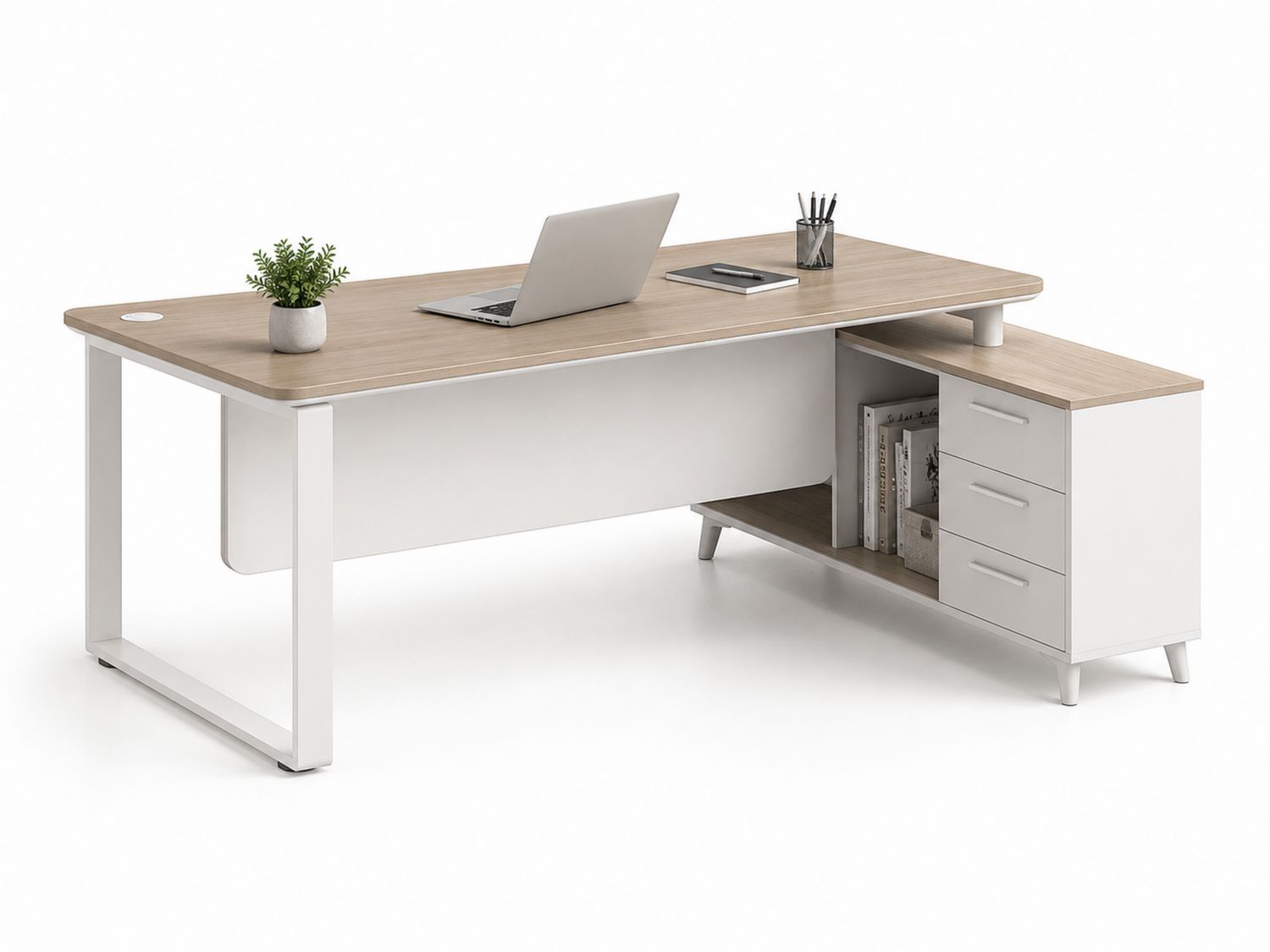 Eck-Schreibtisch MDF und Metall Eicheweiß 160cm x 120cm-Soliraliving