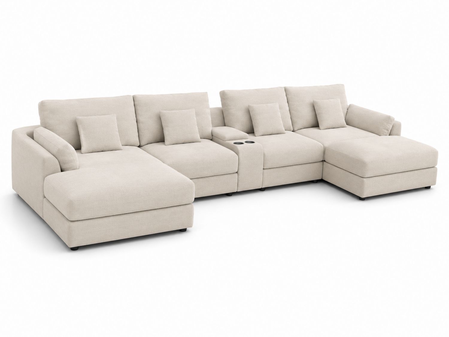 Ecksofa mit Ottomane Stoff Beige 300x200x90 cm-Soliraliving