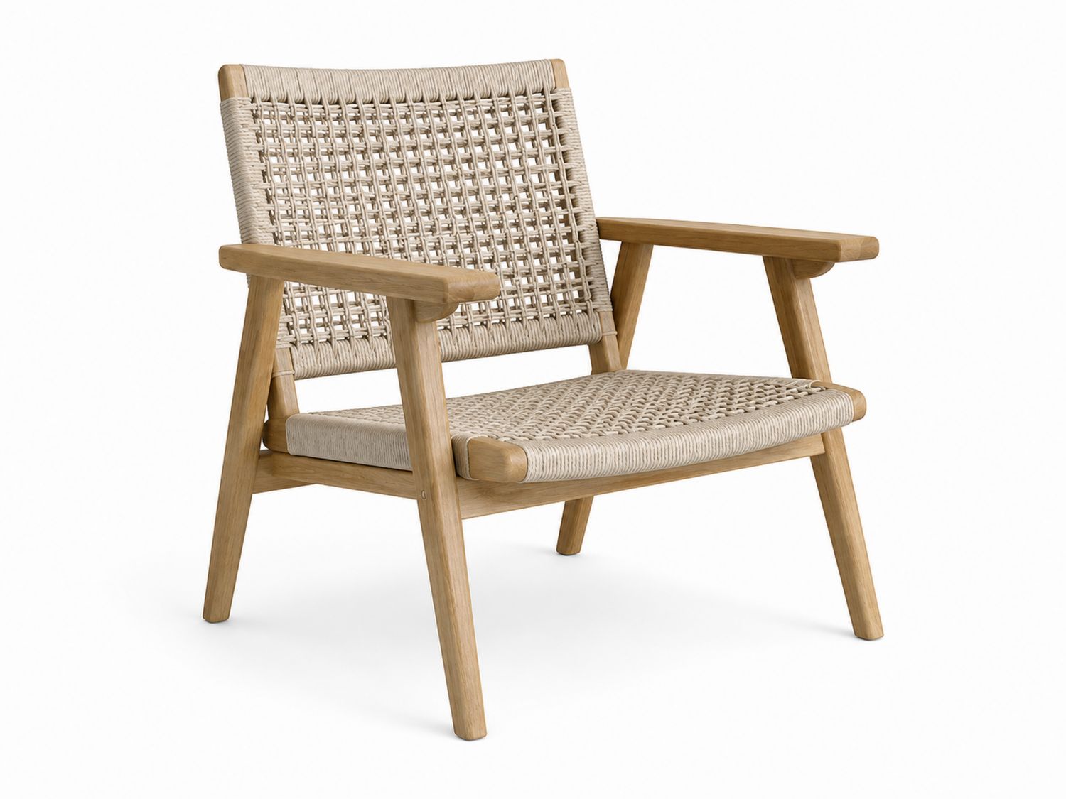 Teakholzstuhl mit Polyesterseilgeflecht Beige-Soliraliving