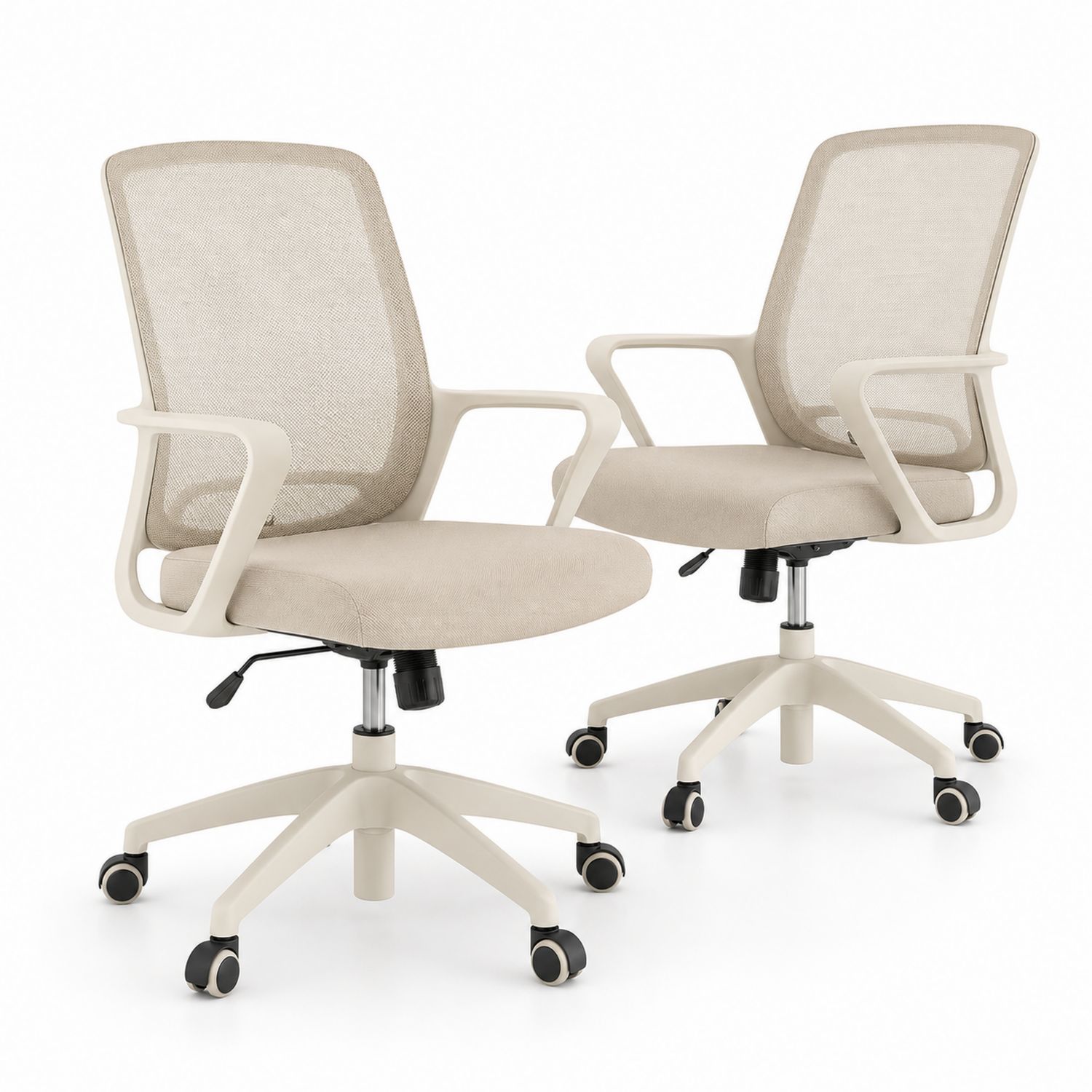 Bürostuhl Set mit Netzrückenlehne und Höhenverstellung Beige-Soliraliving
