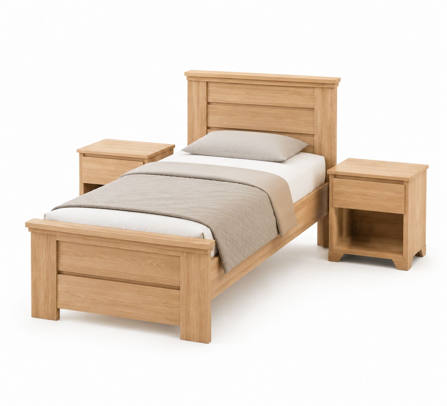 Einzelbett Set aus Holz mit 2 Nachttischen, 90x200 cm-Soliraliving