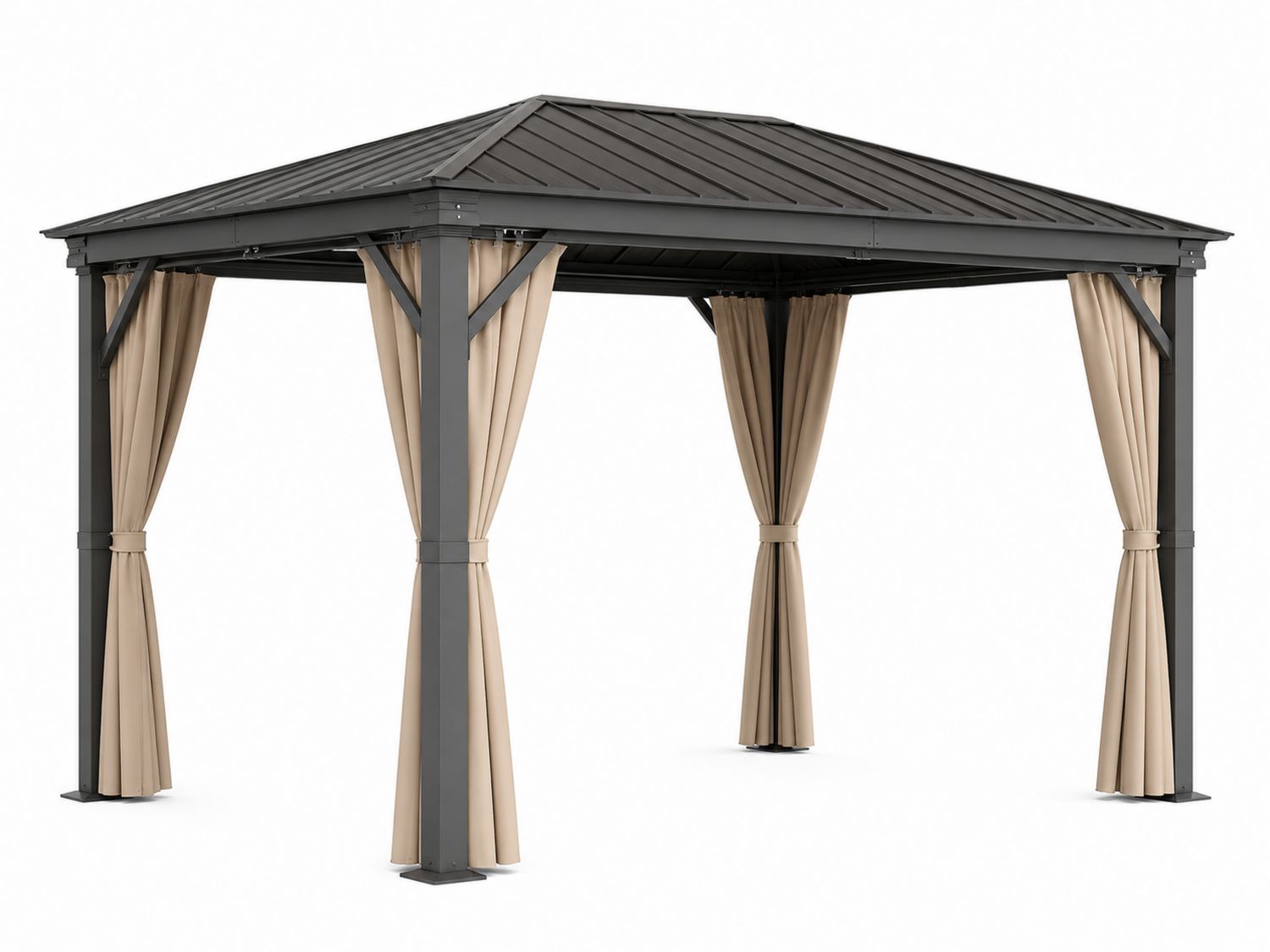 Metall Gartenpavillon 3x3m mit Aluminiumrahmen und Vorhang Dunkelgrau/Beige-Soliraliving