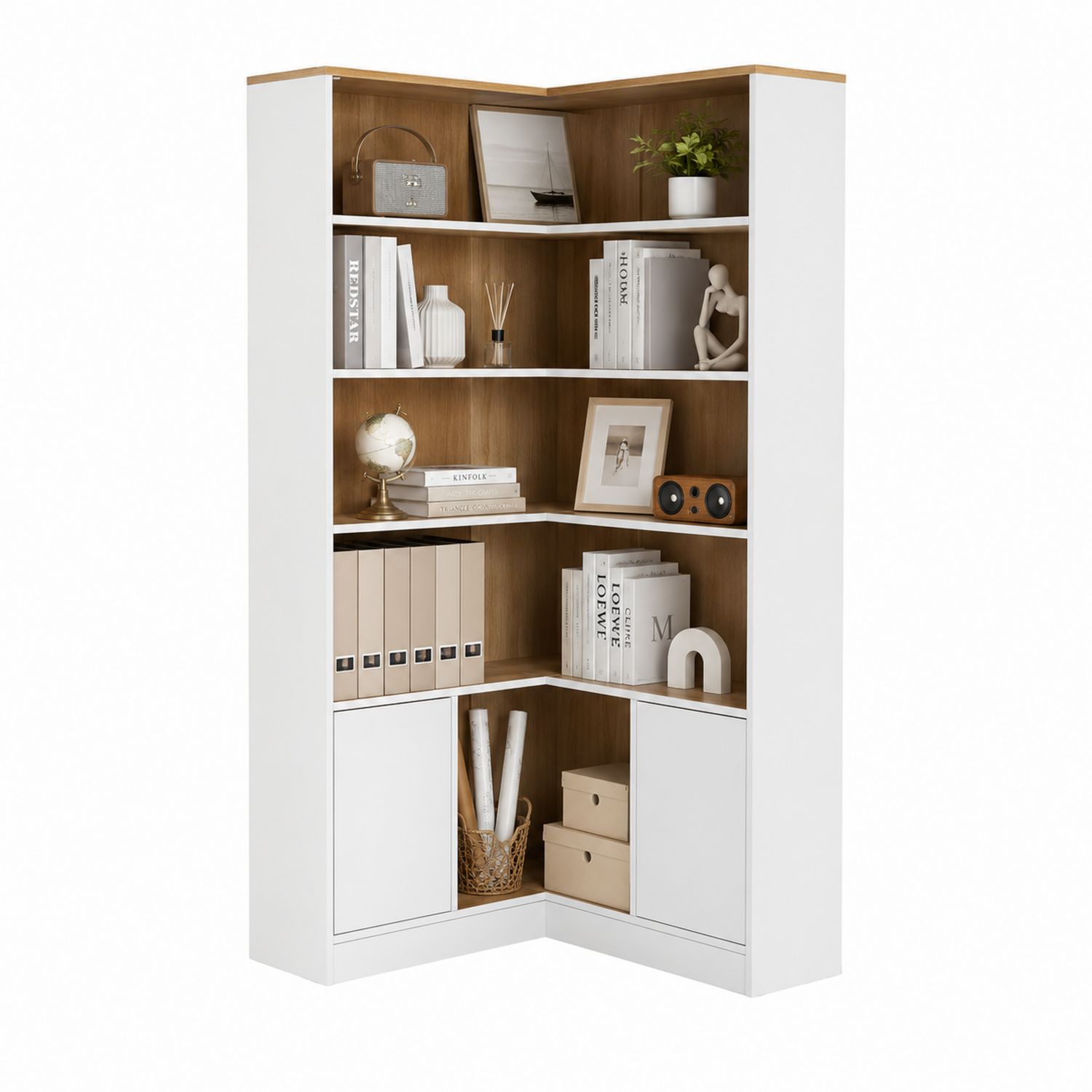 Eckbücherregal Holz Weiß 175cm Höhe-Soliraliving