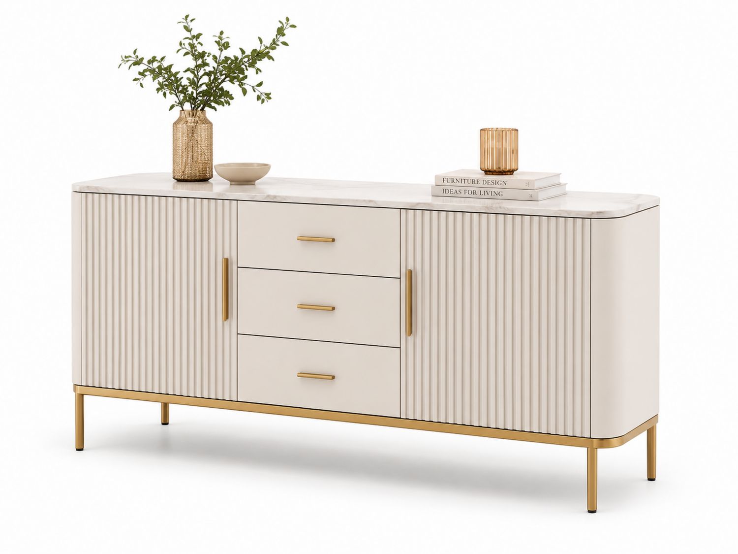 Anrichte Holz/Metall Beige/Gold-Soliraliving