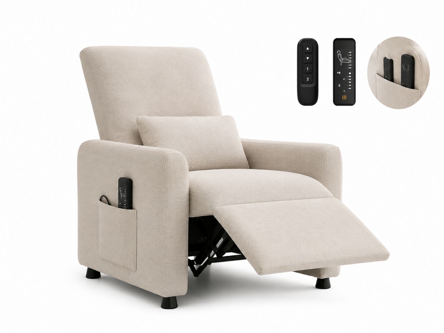 Elektrischer Liegesessel aus Leinen mit Massagefunktion Beige-Soliraliving