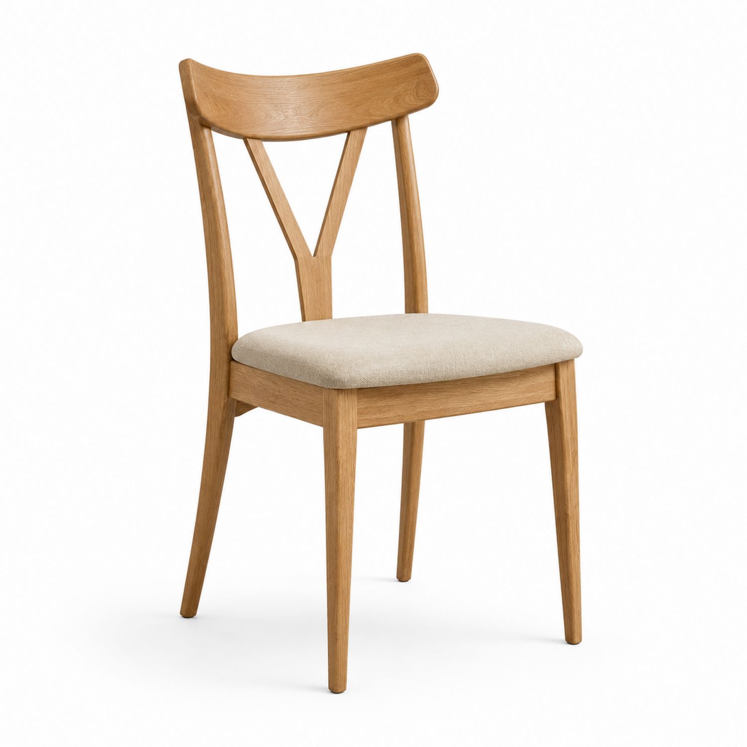 Esszimmerstuhl aus Eichenholz mit Leinenbezug Beige-Soliraliving
