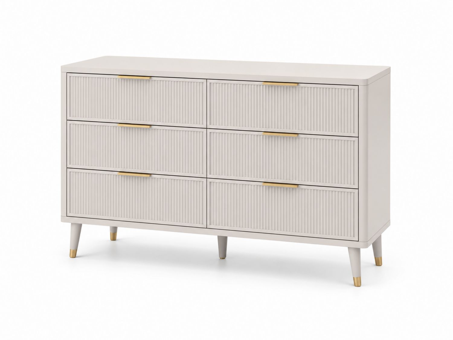 Holzkommode in Weiß mit 6 Schubladen und goldenen Griffen-Soliraliving