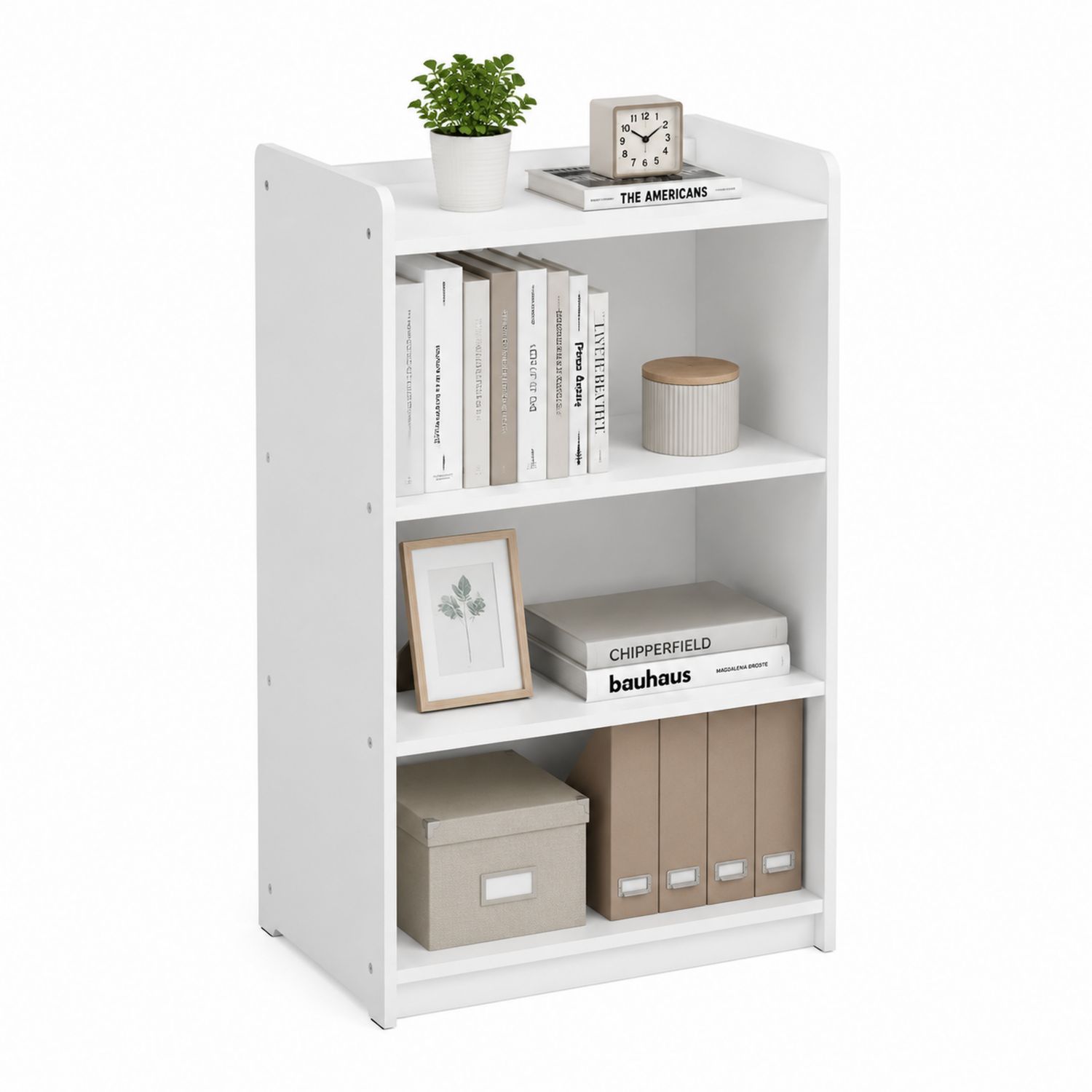 Bücherregal Standregal Holzwerkstoff Weiß 3 Fächer 90cm Höhe-Soliraliving