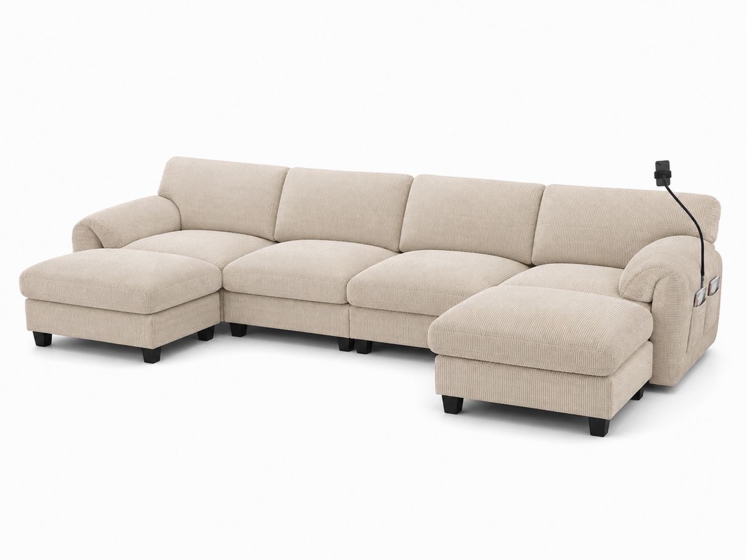 Cordstoff Ecksofa Beige mit Ottomane und LED-Licht 270x200x85 cm-Soliraliving