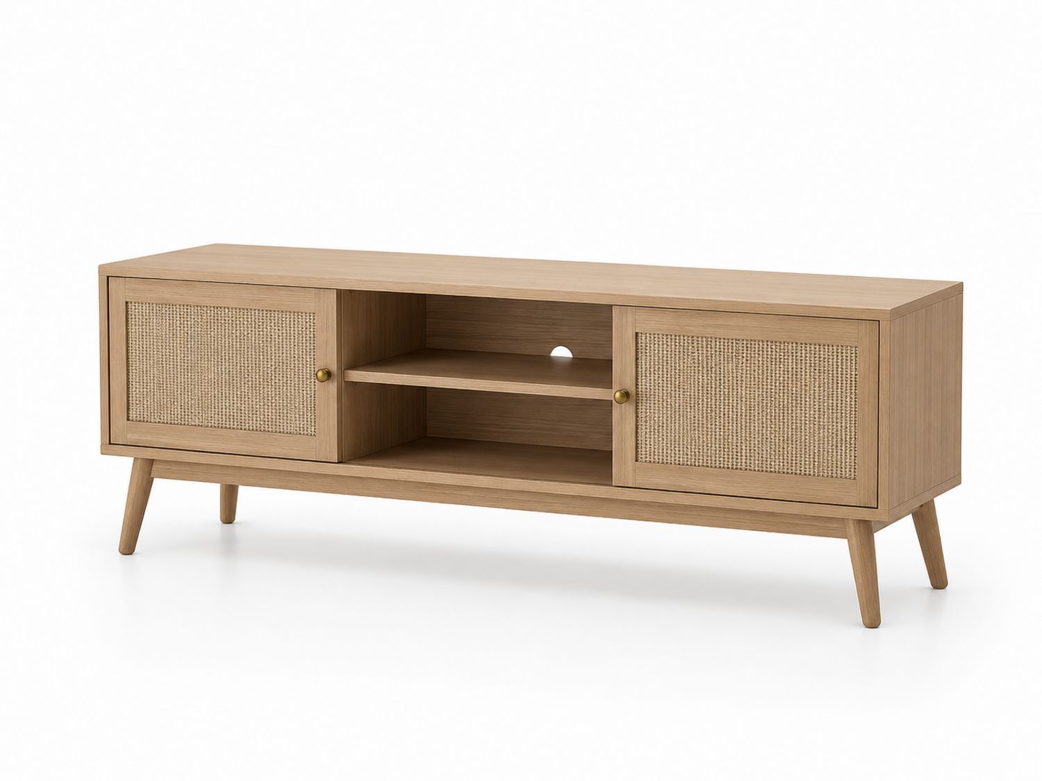 TV-Schrank Holz Eiche und Rattan 120 cm-Soliraliving