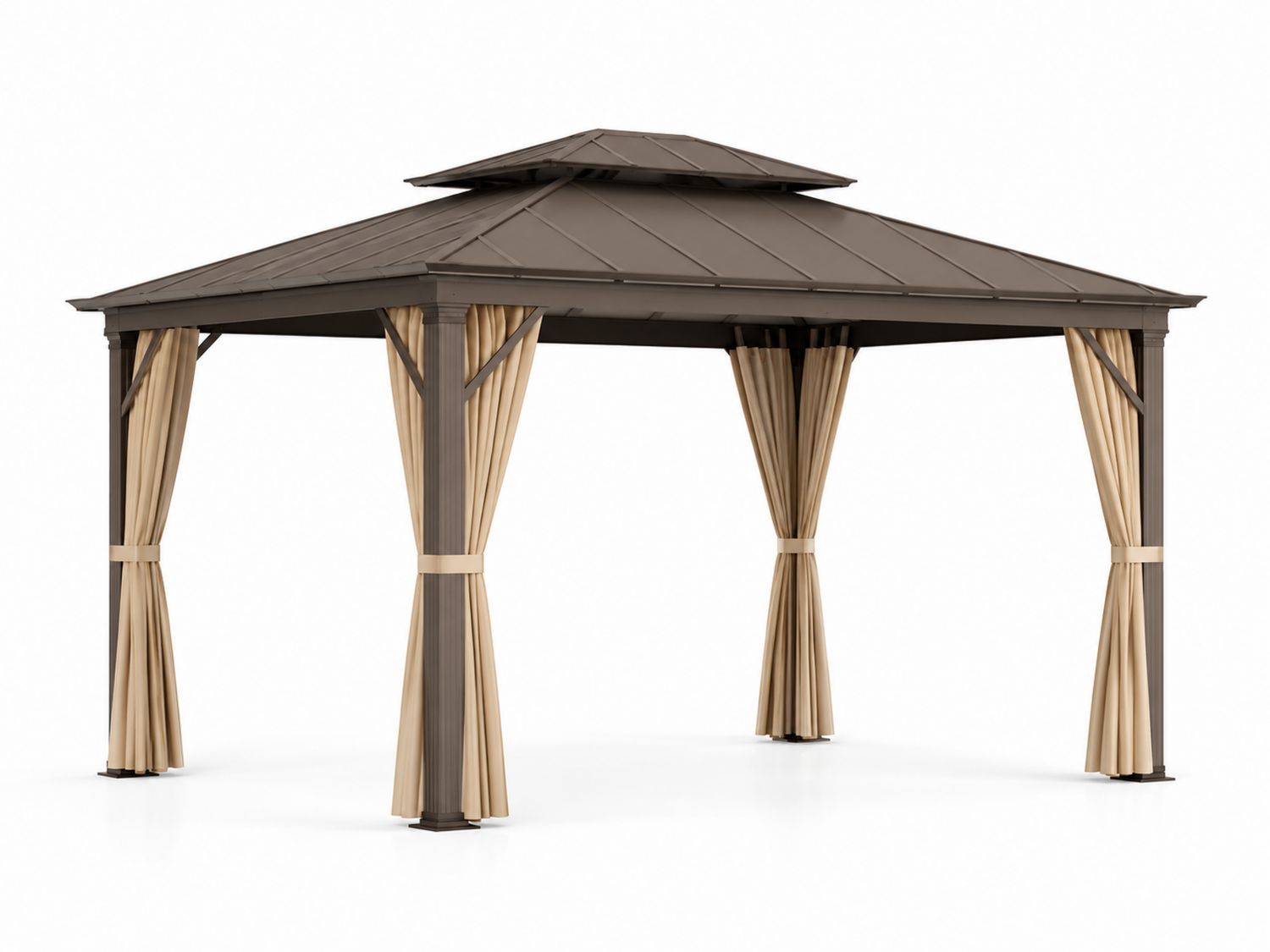 Pavillon 4x3m Aluminium Stahl Polyester Beige/Braun-Soliraliving