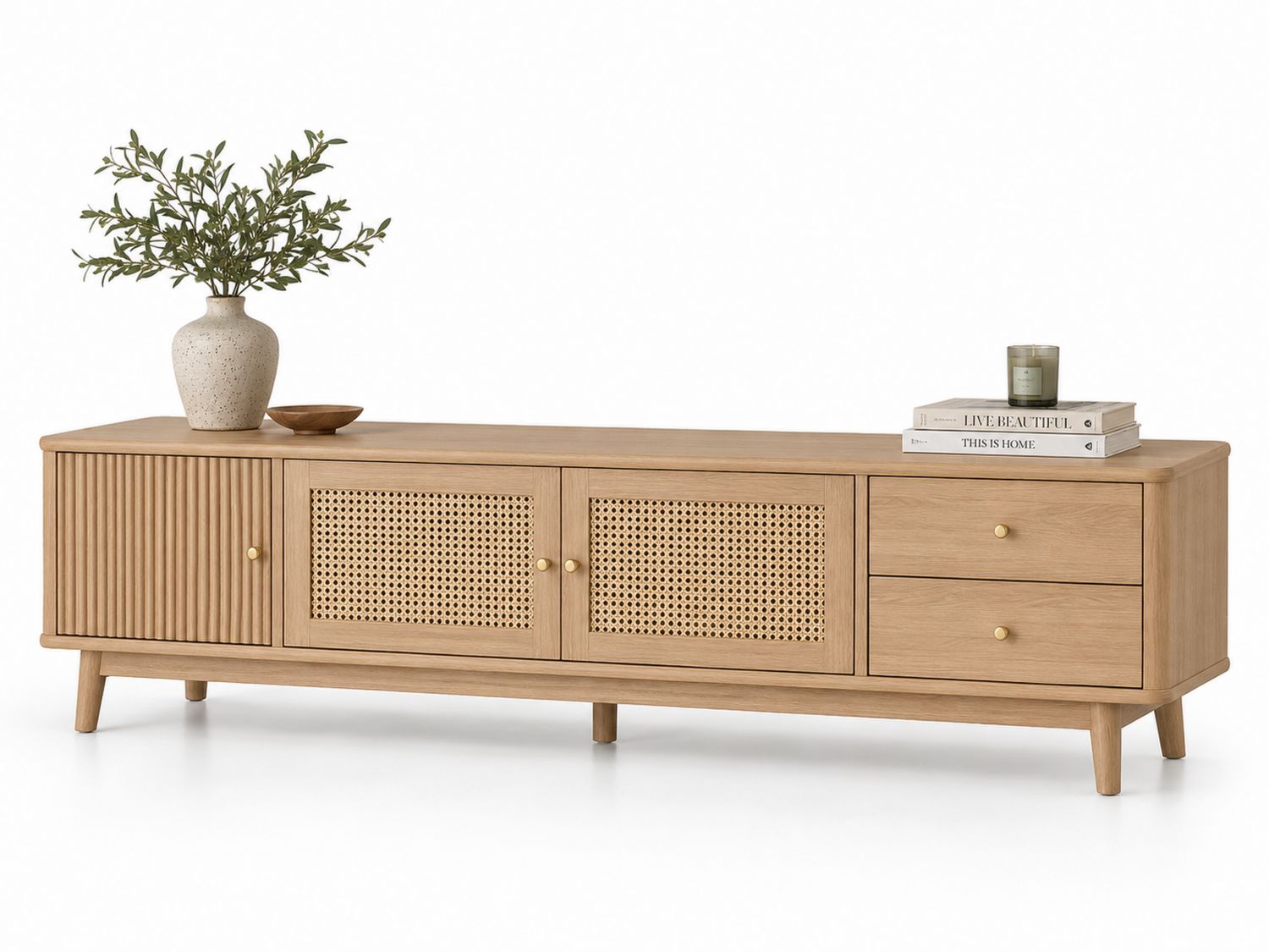 TV-Schrank Eiche Holz Geflecht 150cm-Soliraliving