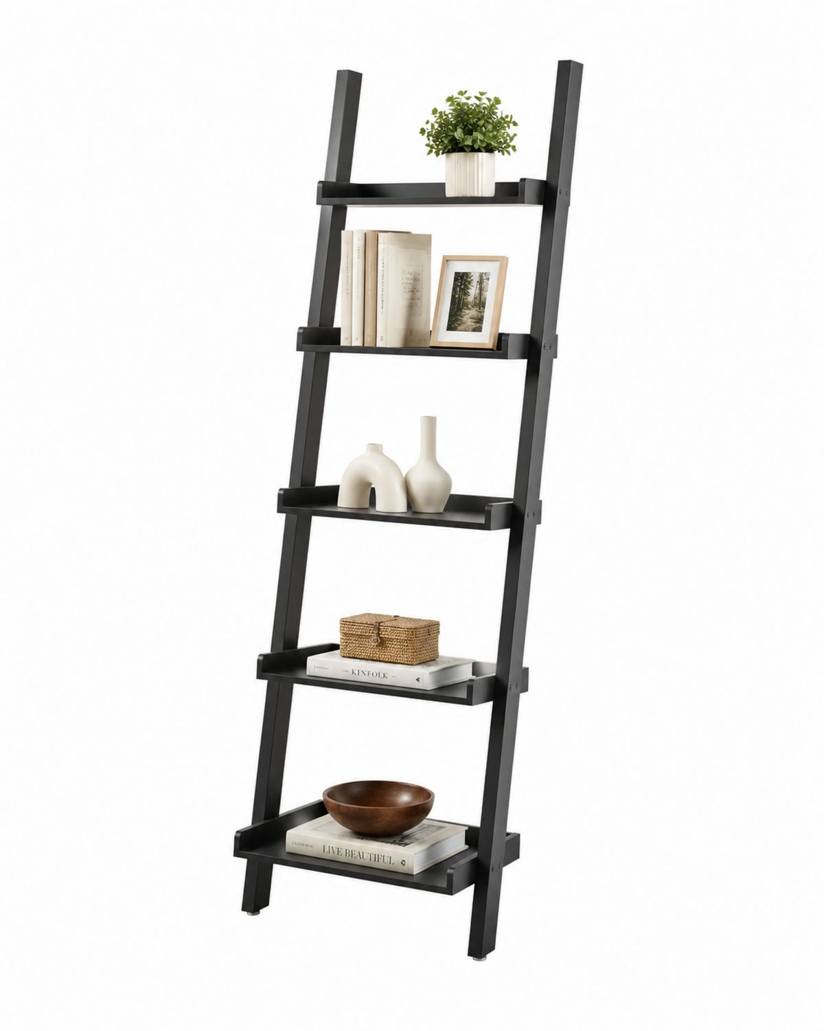Leiterregal 5 Ebenen MDF Schwarz-Soliraliving