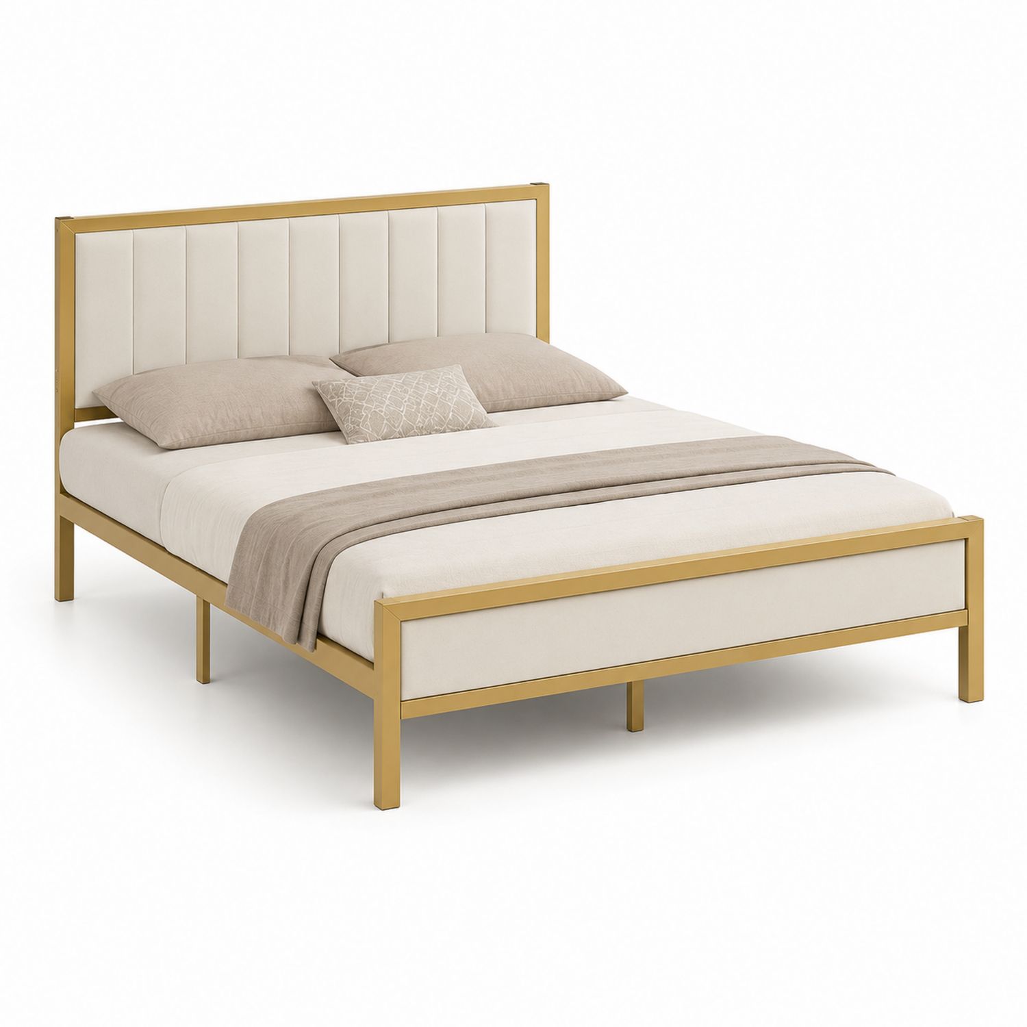 Doppelbett Stahlrahmen Textilbezug Beige-Soliraliving