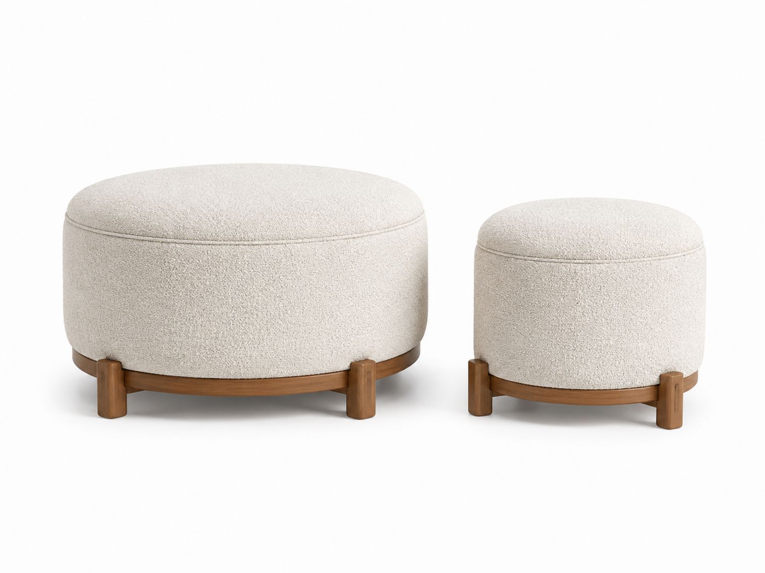 Runder Hocker Set mit Holzrahmen, beige Stoff-Soliraliving