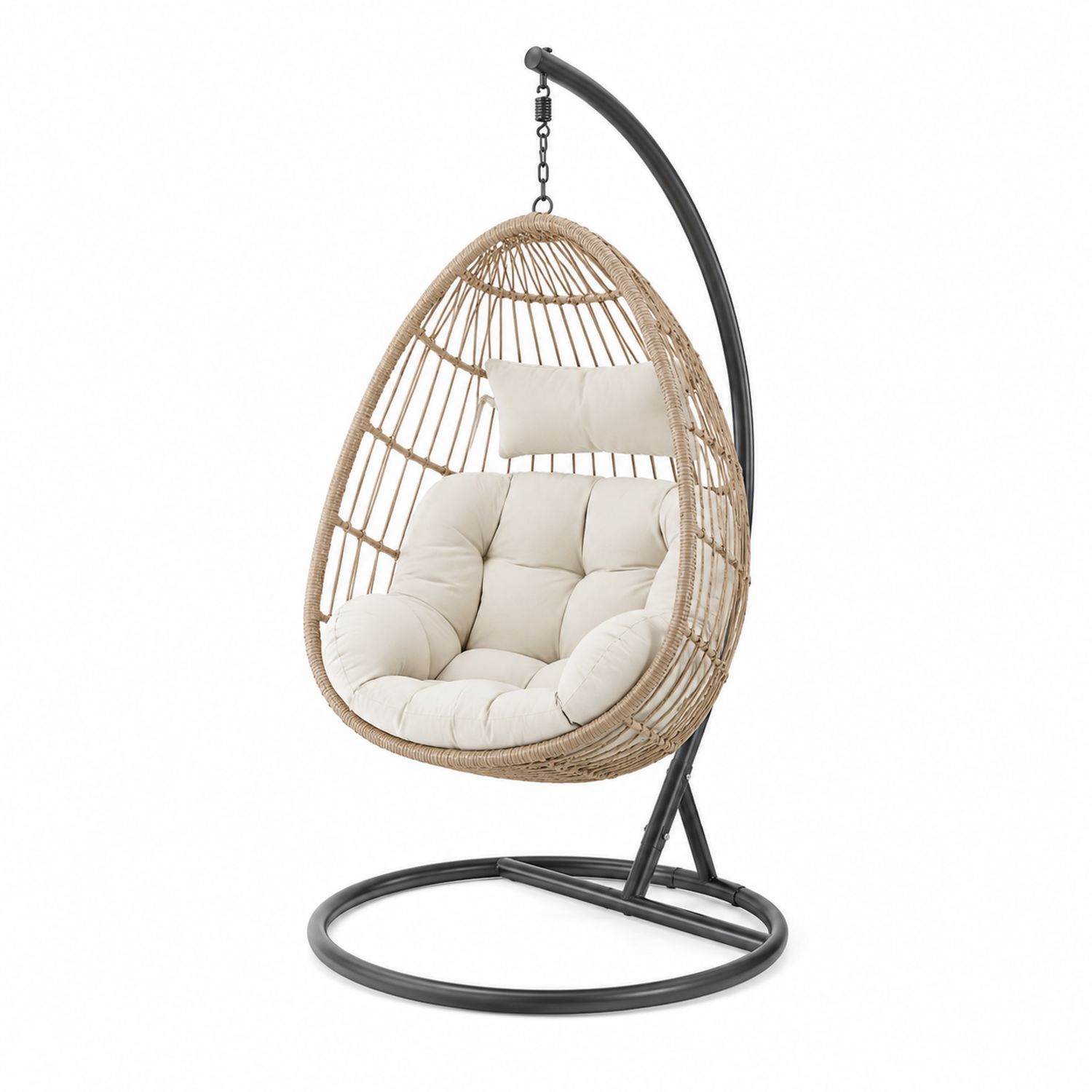 Hängesessel Ei-Form mit Stahlrahmen und PE-Rattan in Beige-Soliraliving