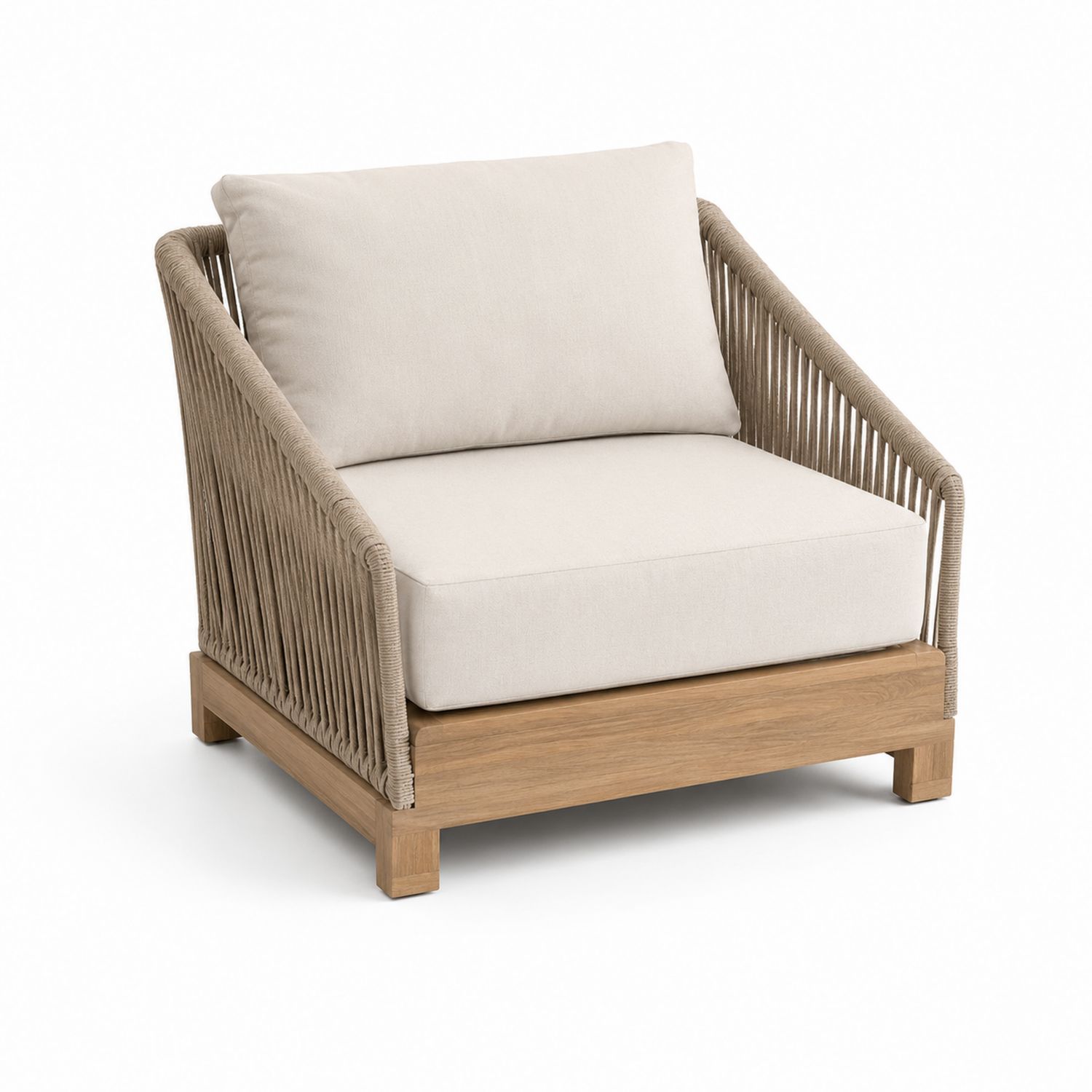 Outdoor-Sessel aus Teakholz mit beigen Kissen-Soliraliving